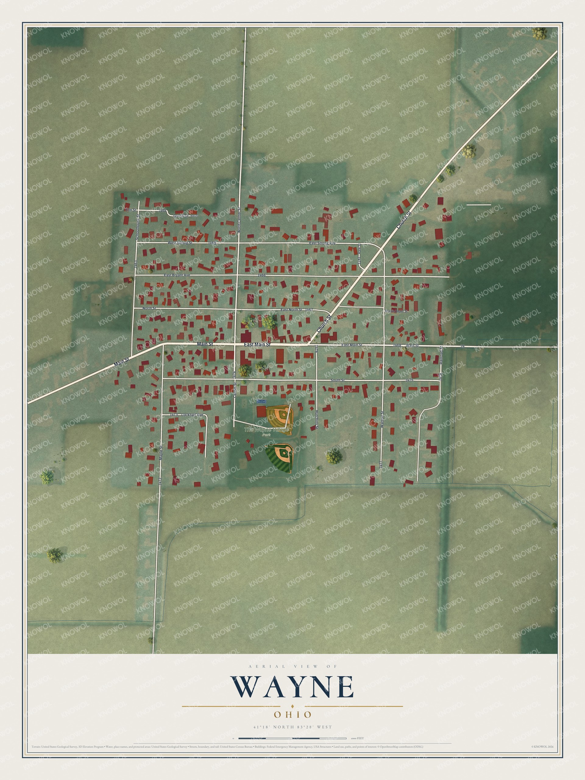 Watermarked full-map preview of Wayne, Ohio