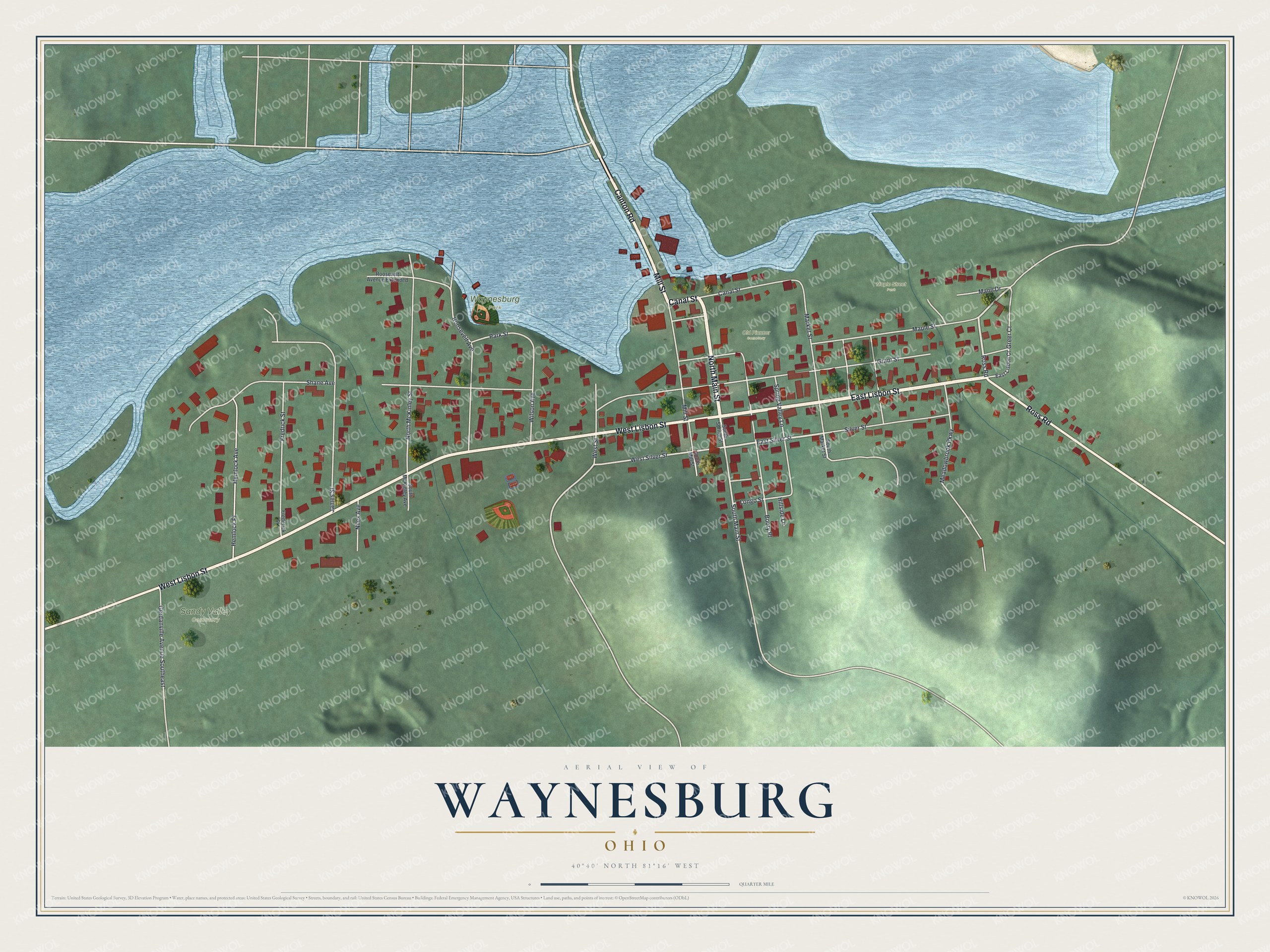 Watermarked full-map preview of Waynesburg, Ohio