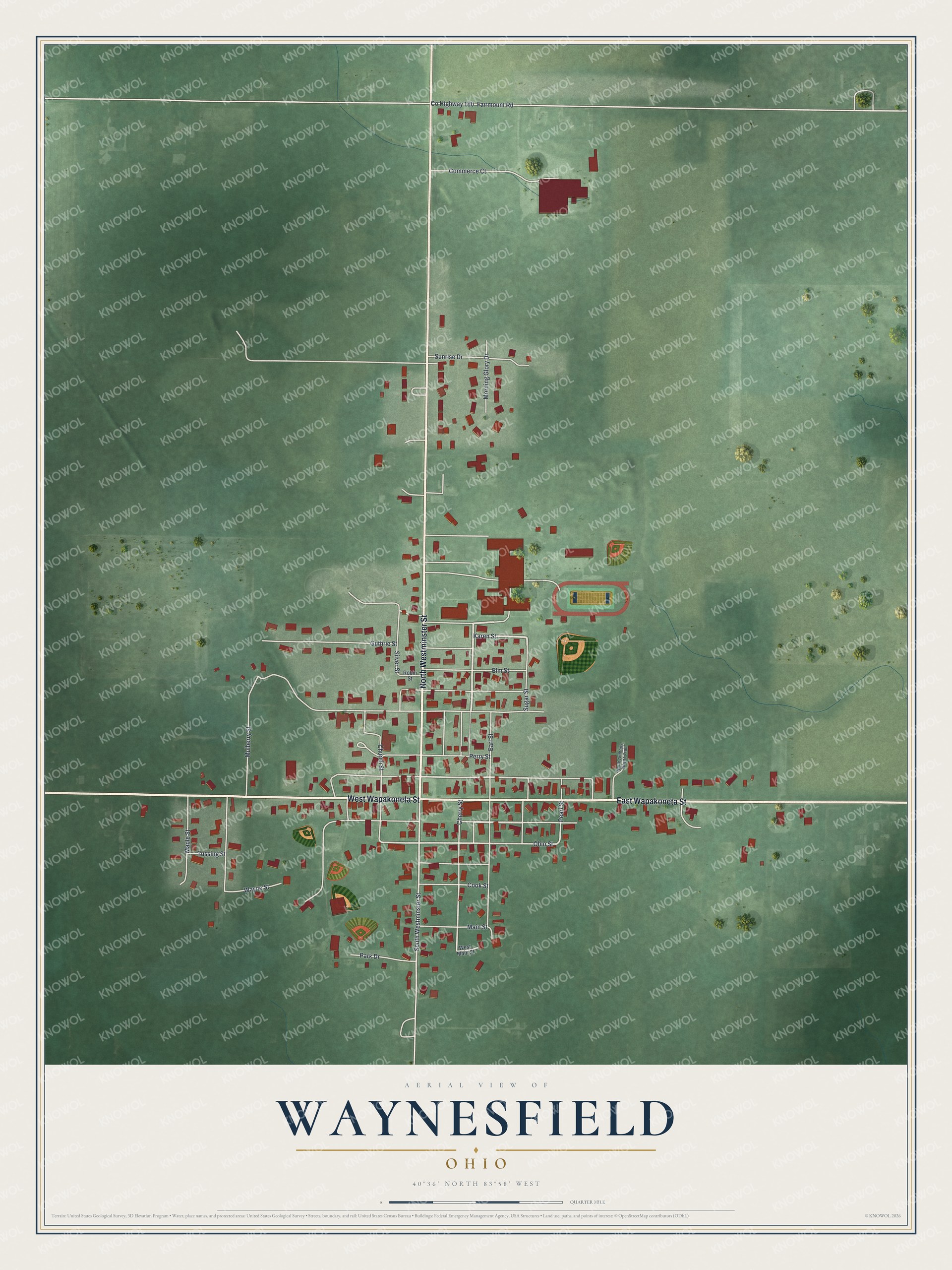 Watermarked full-map preview of Waynesfield, Ohio