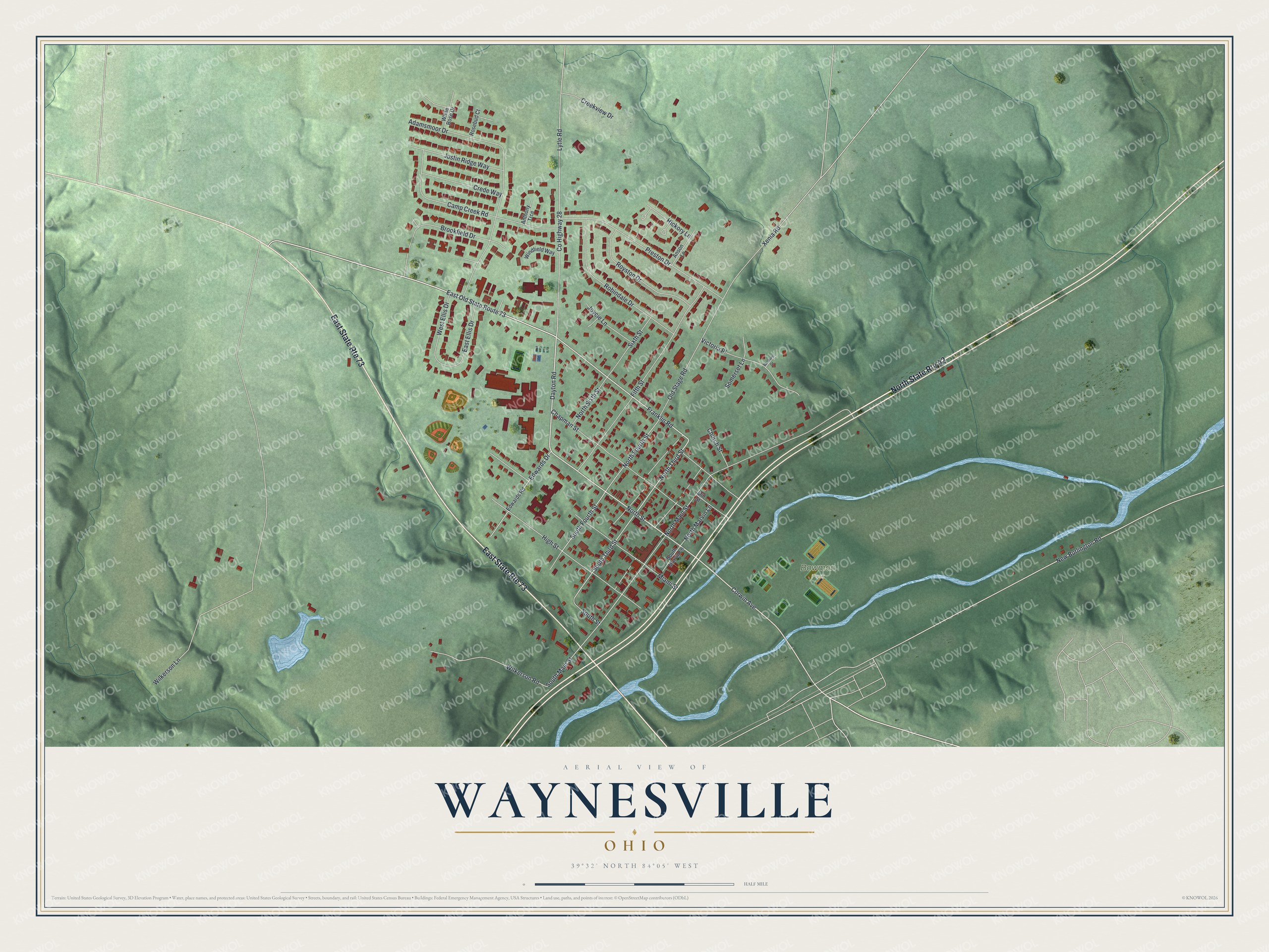 Watermarked full-map preview of Waynesville, Ohio