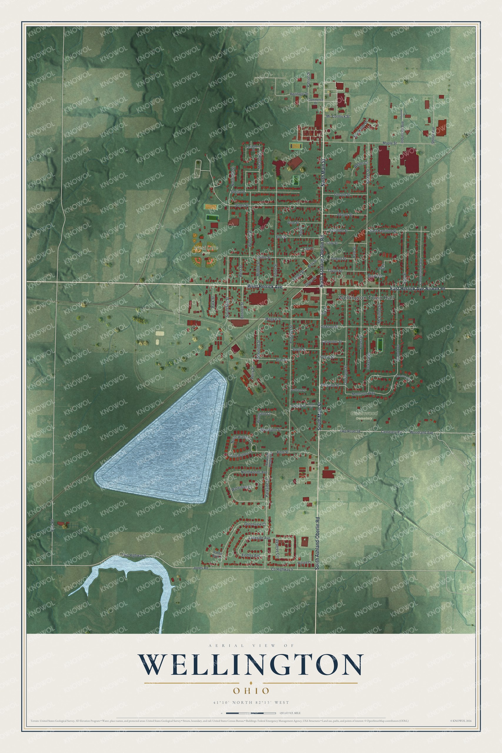 Watermarked full-map preview of Wellington, Ohio