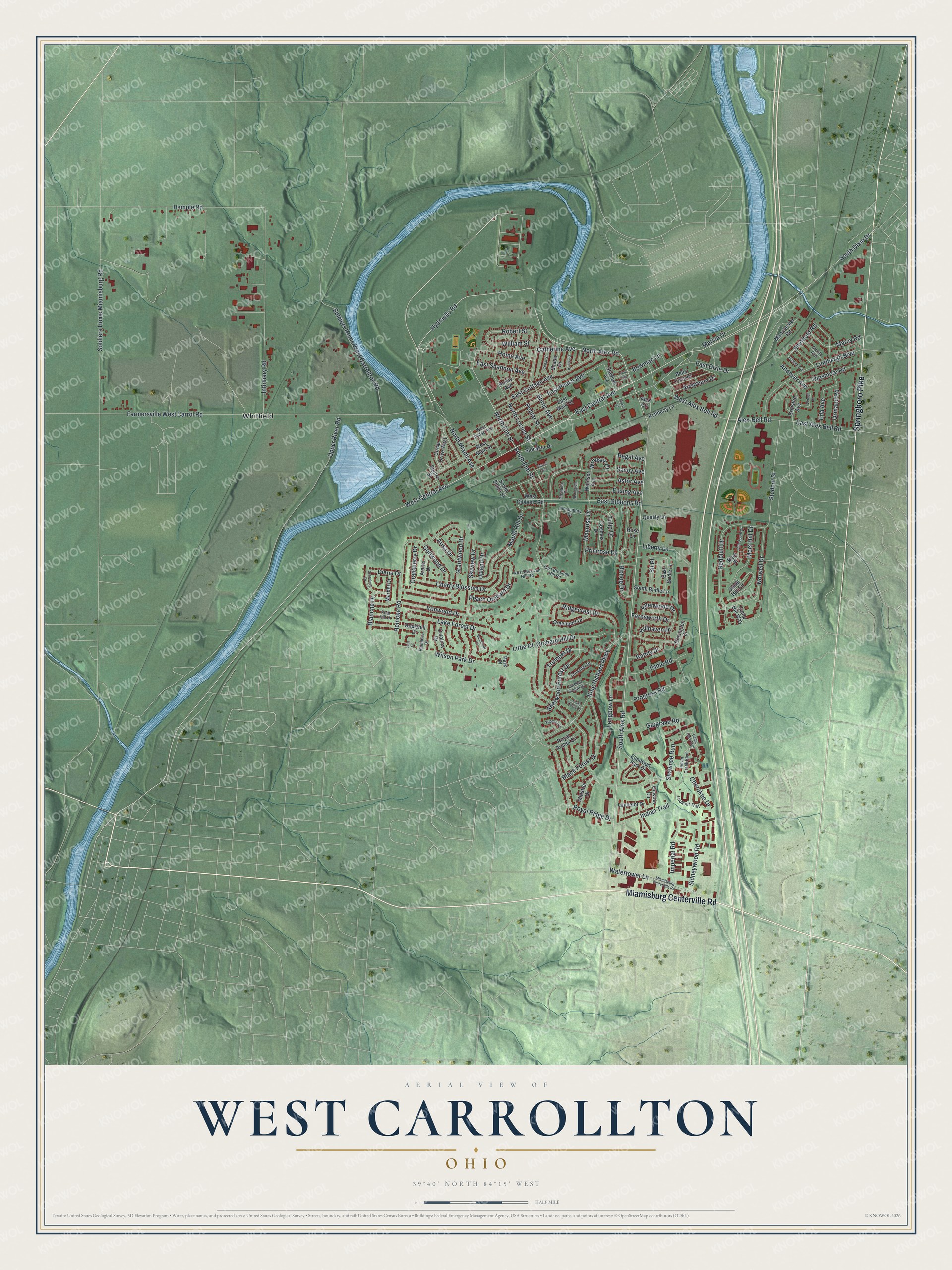 Watermarked full-map preview of West Carrollton, Ohio
