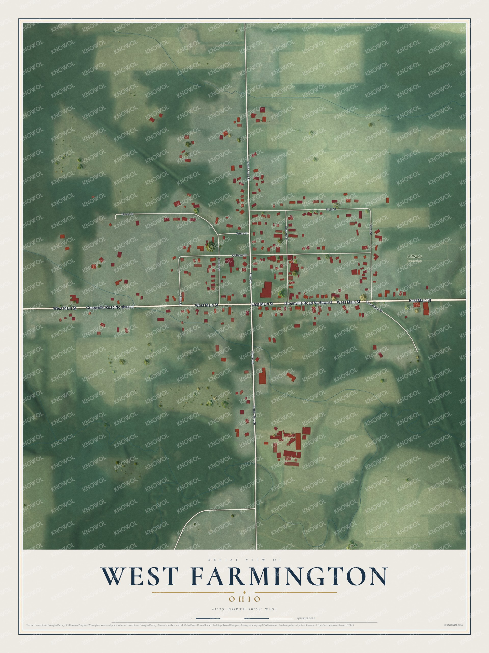 Watermarked full-map preview of West Farmington, Ohio