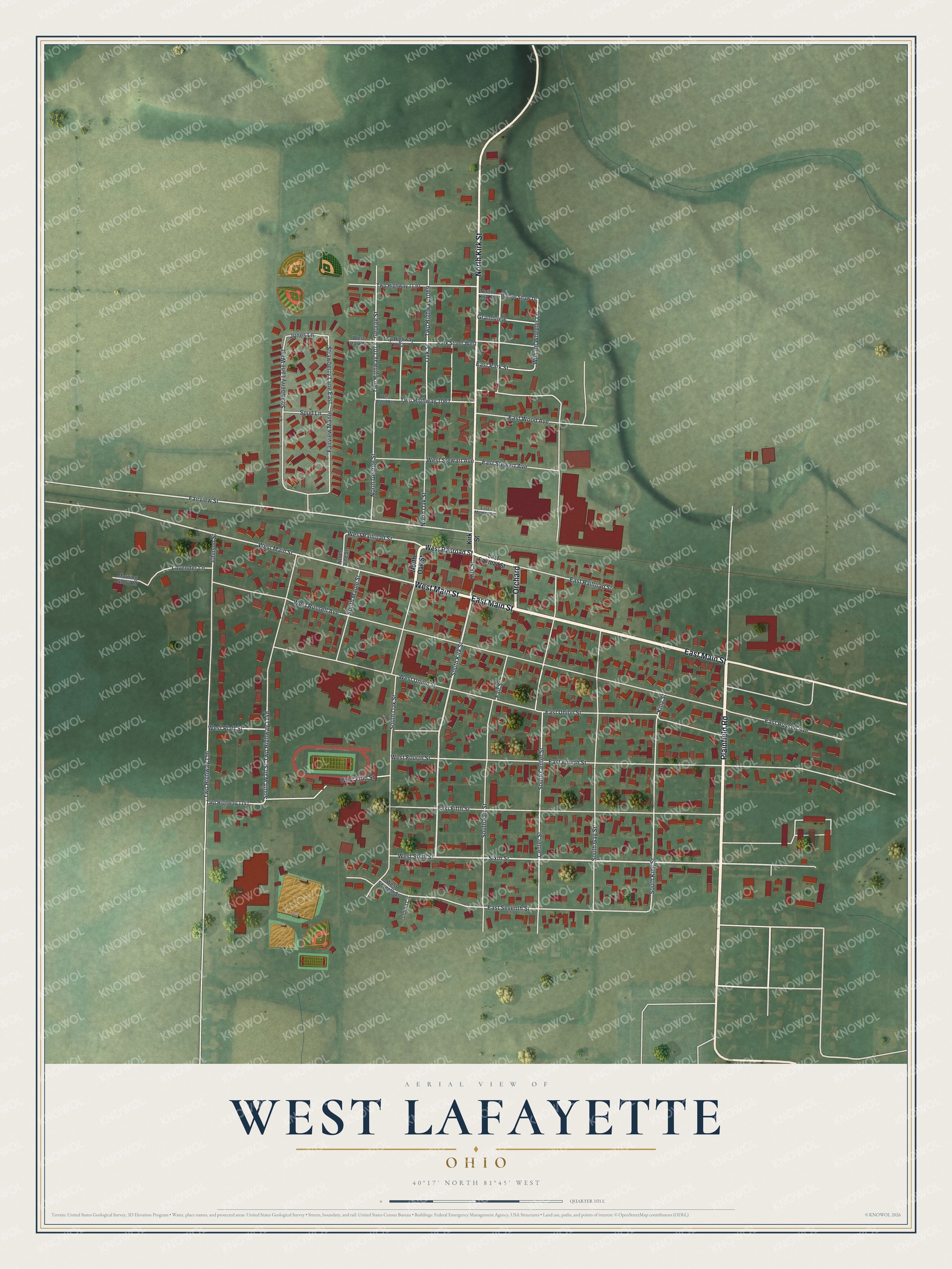 Watermarked full-map preview of West Lafayette, Ohio