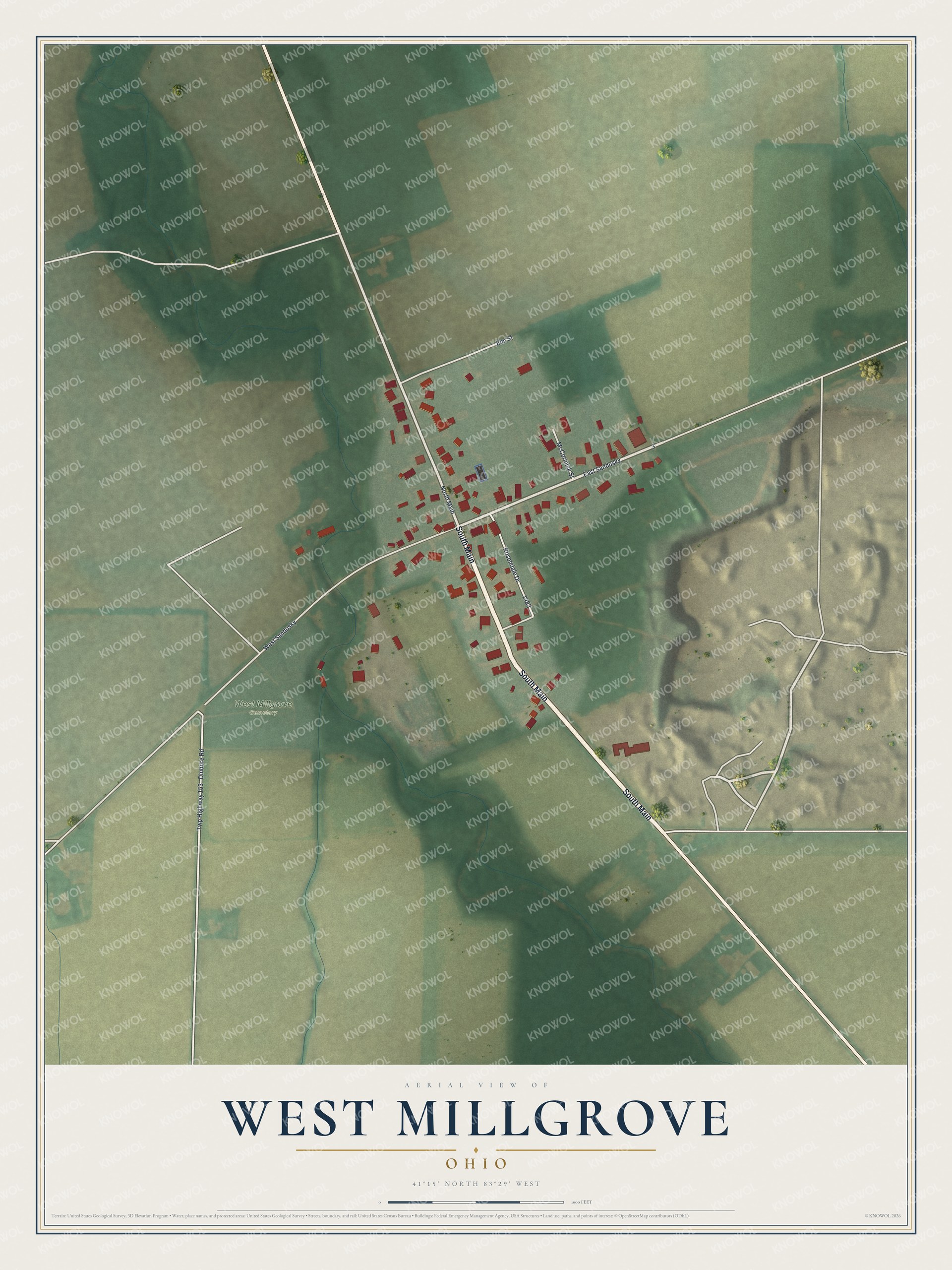 Watermarked full-map preview of West Millgrove, Ohio