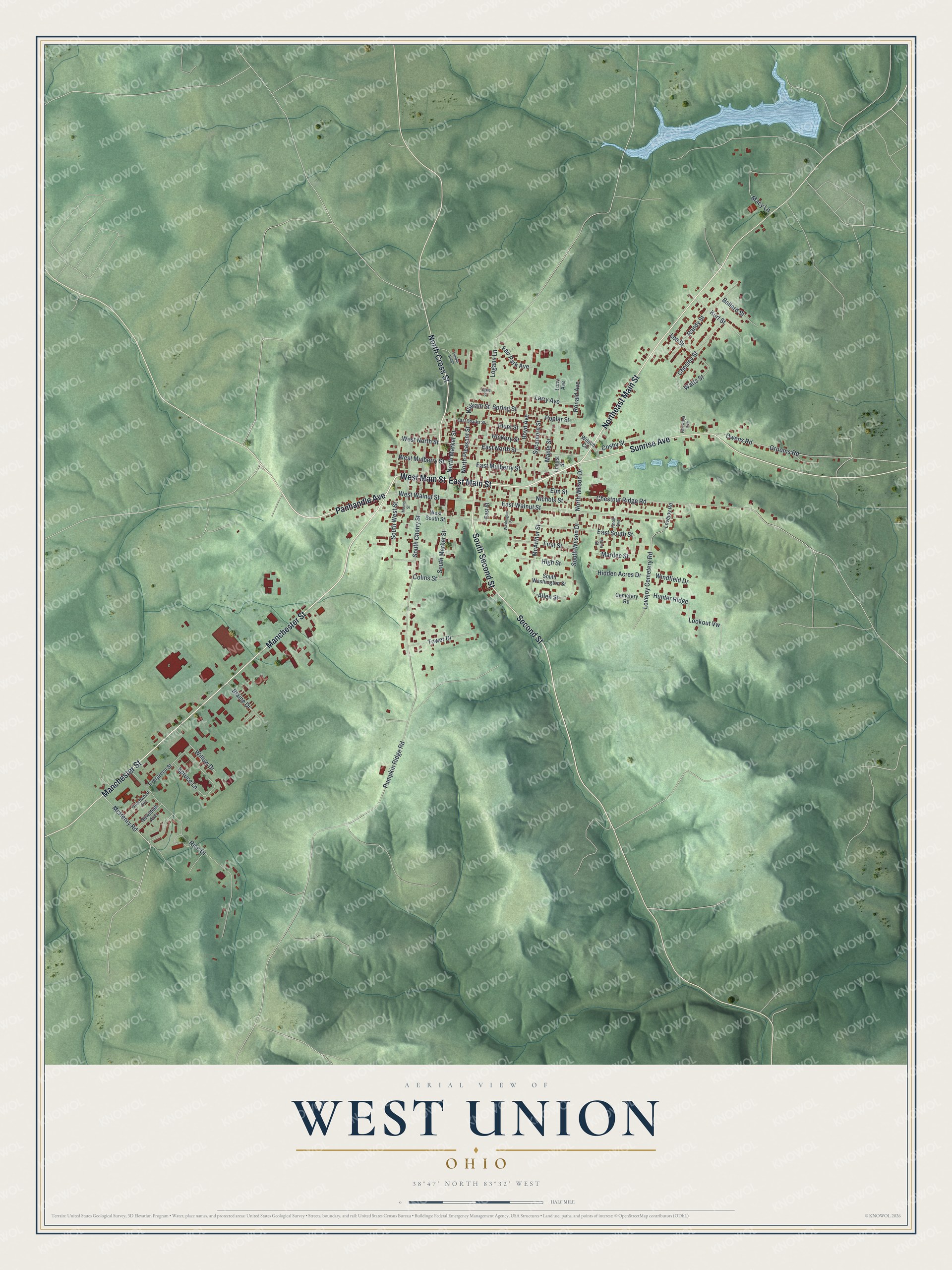 Watermarked full-map preview of West Union, Ohio