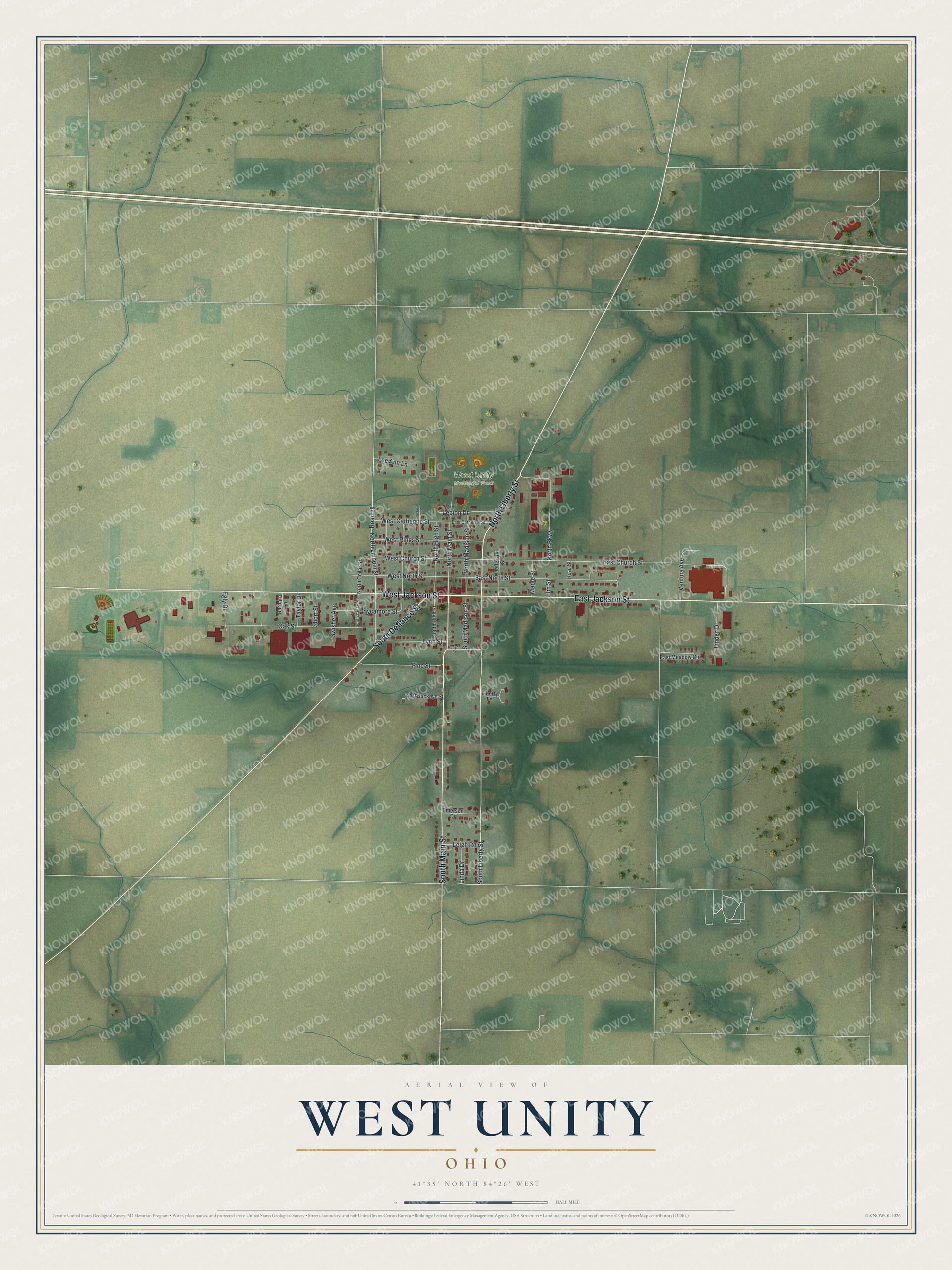 Watermarked full-map preview of West Unity, Ohio