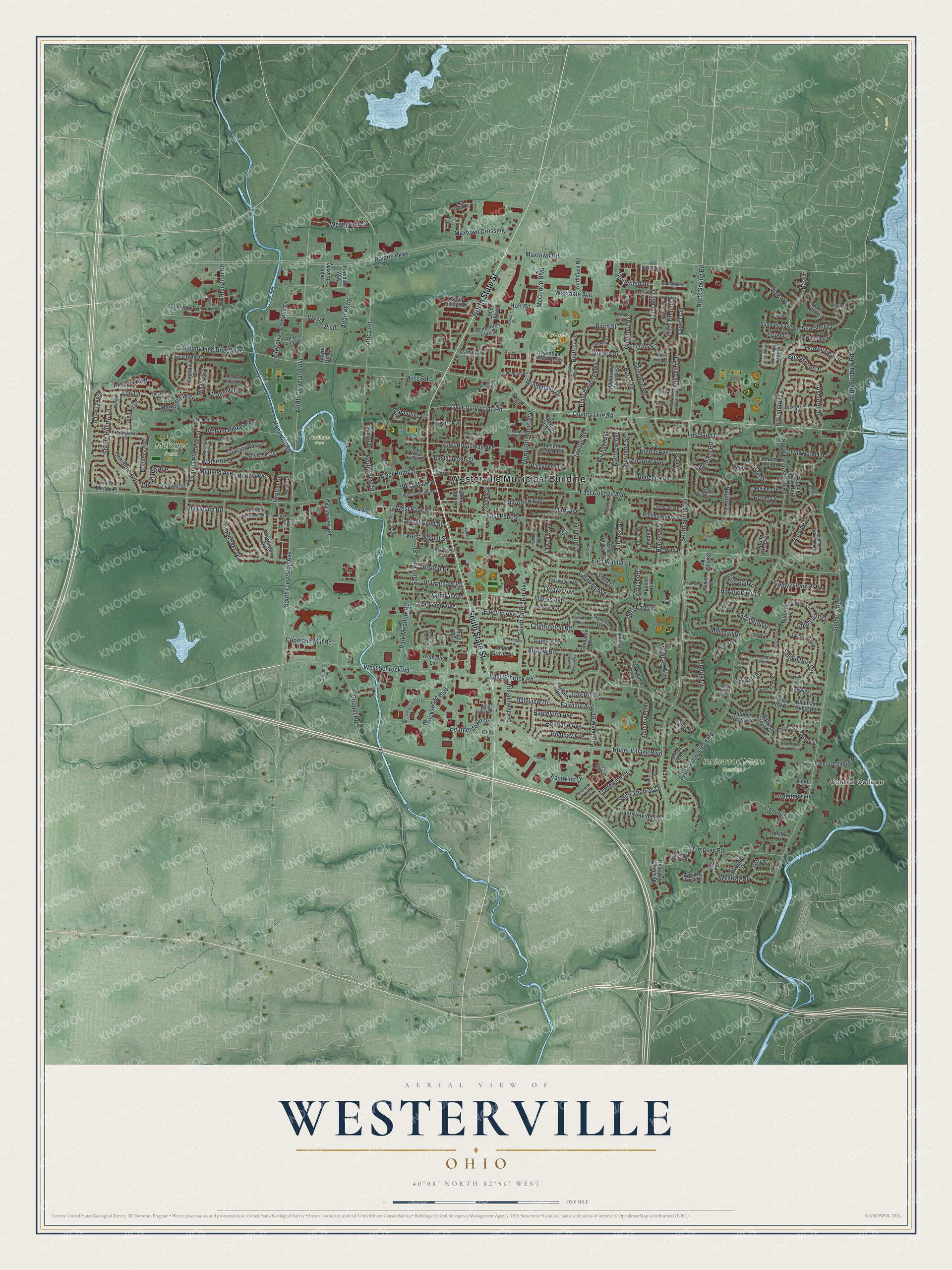 Watermarked full-map preview of Westerville, Ohio