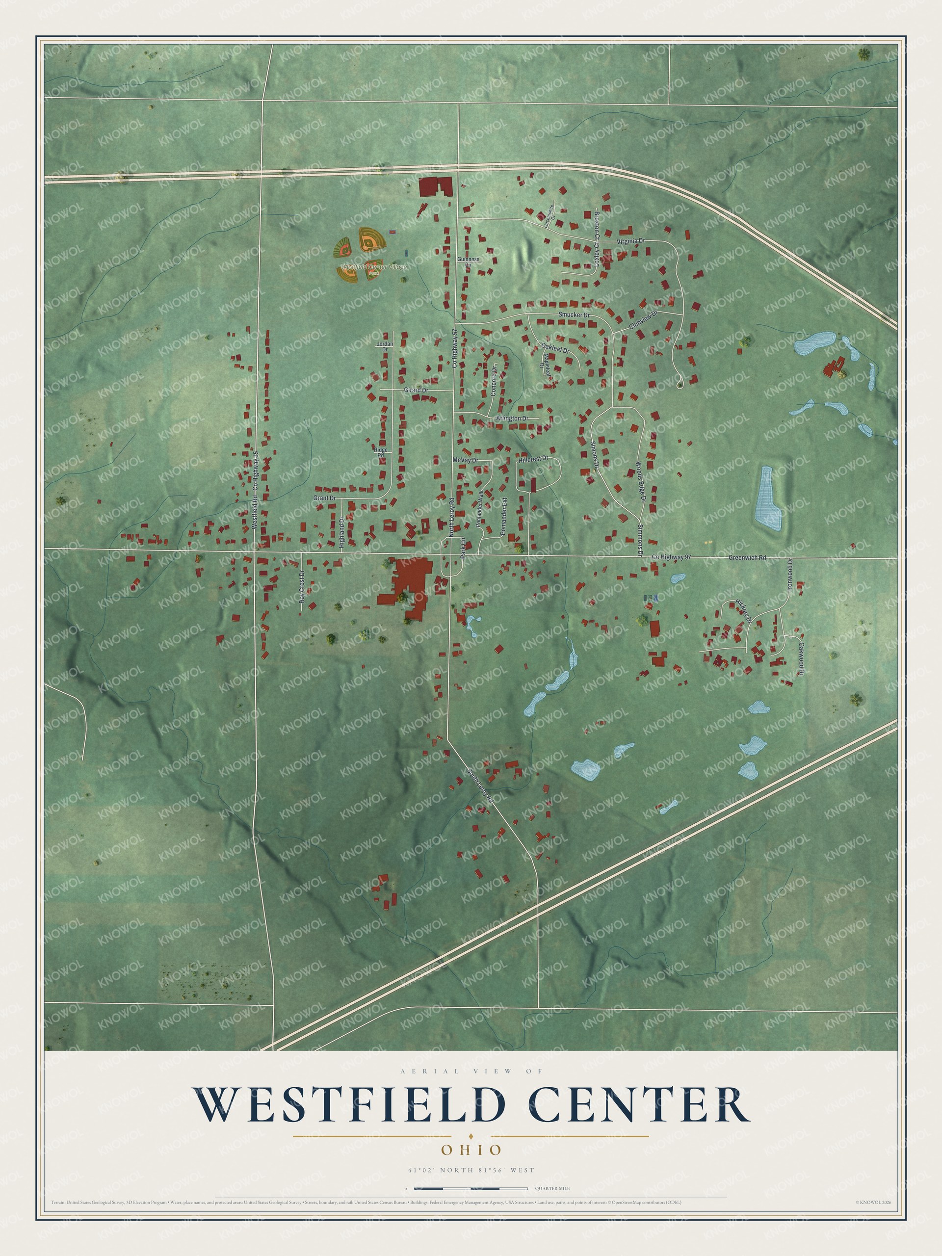 Watermarked full-map preview of Westfield Center, Ohio