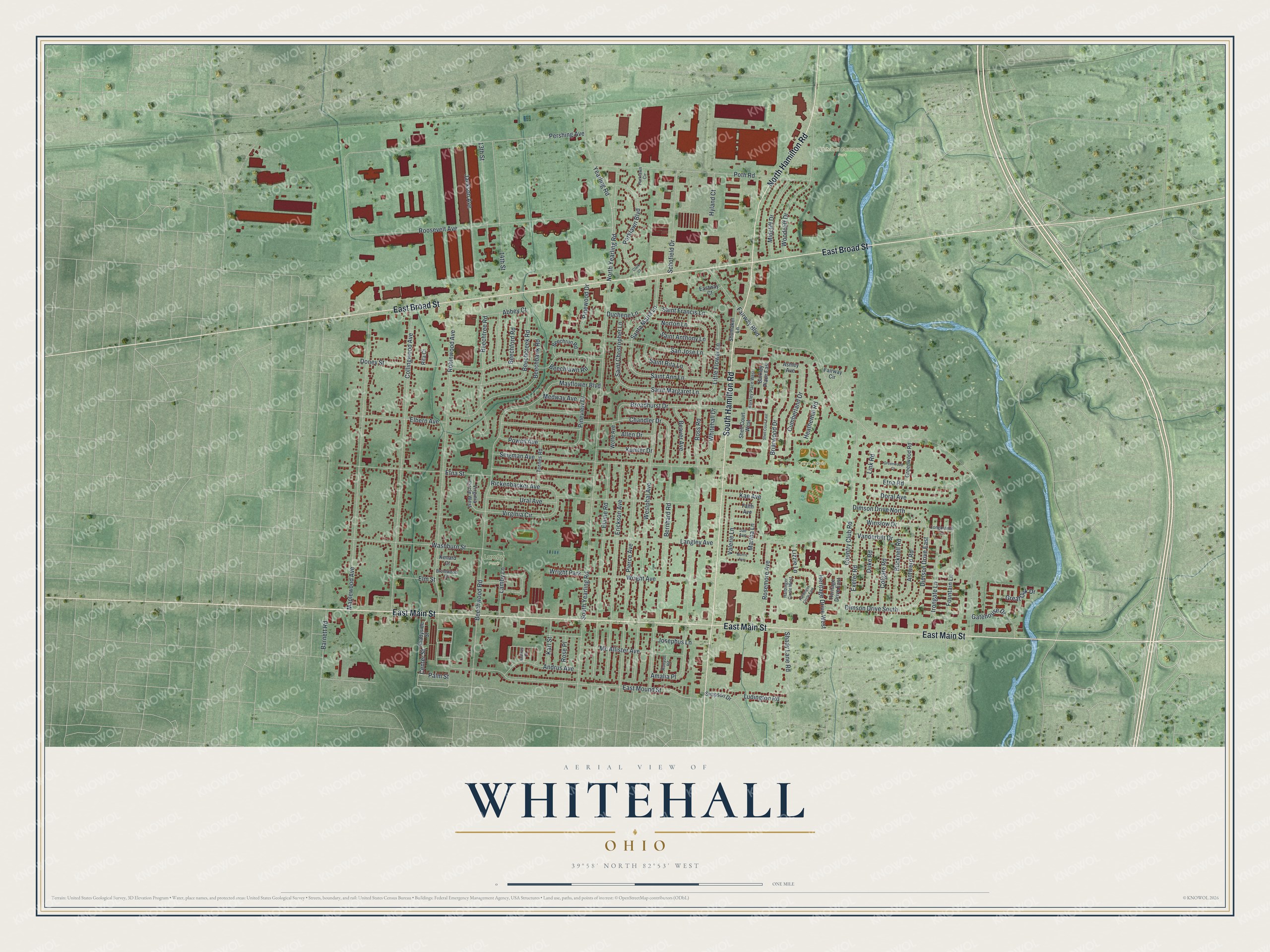 Watermarked full-map preview of Whitehall, Ohio