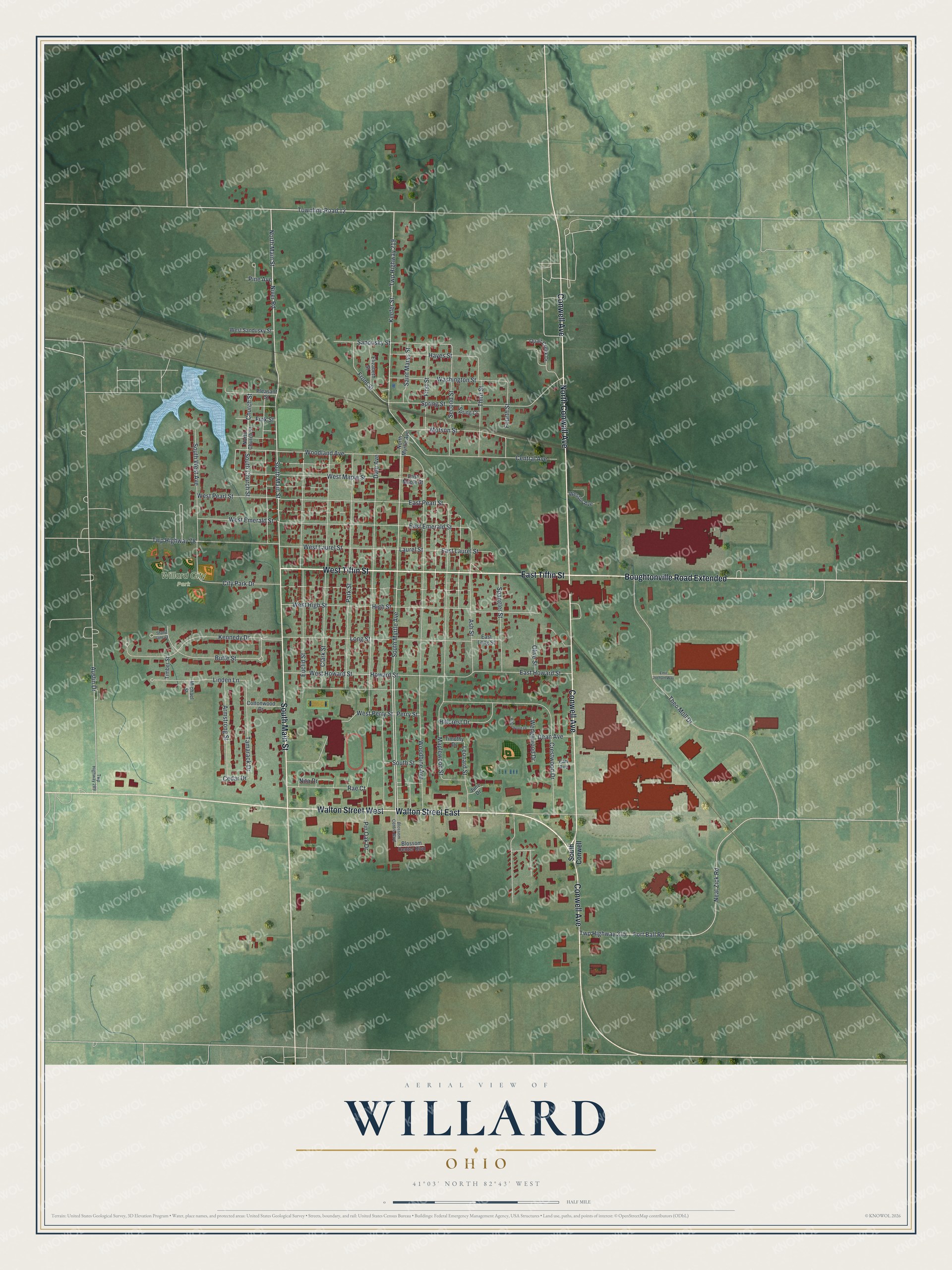 Watermarked full-map preview of Willard, Ohio