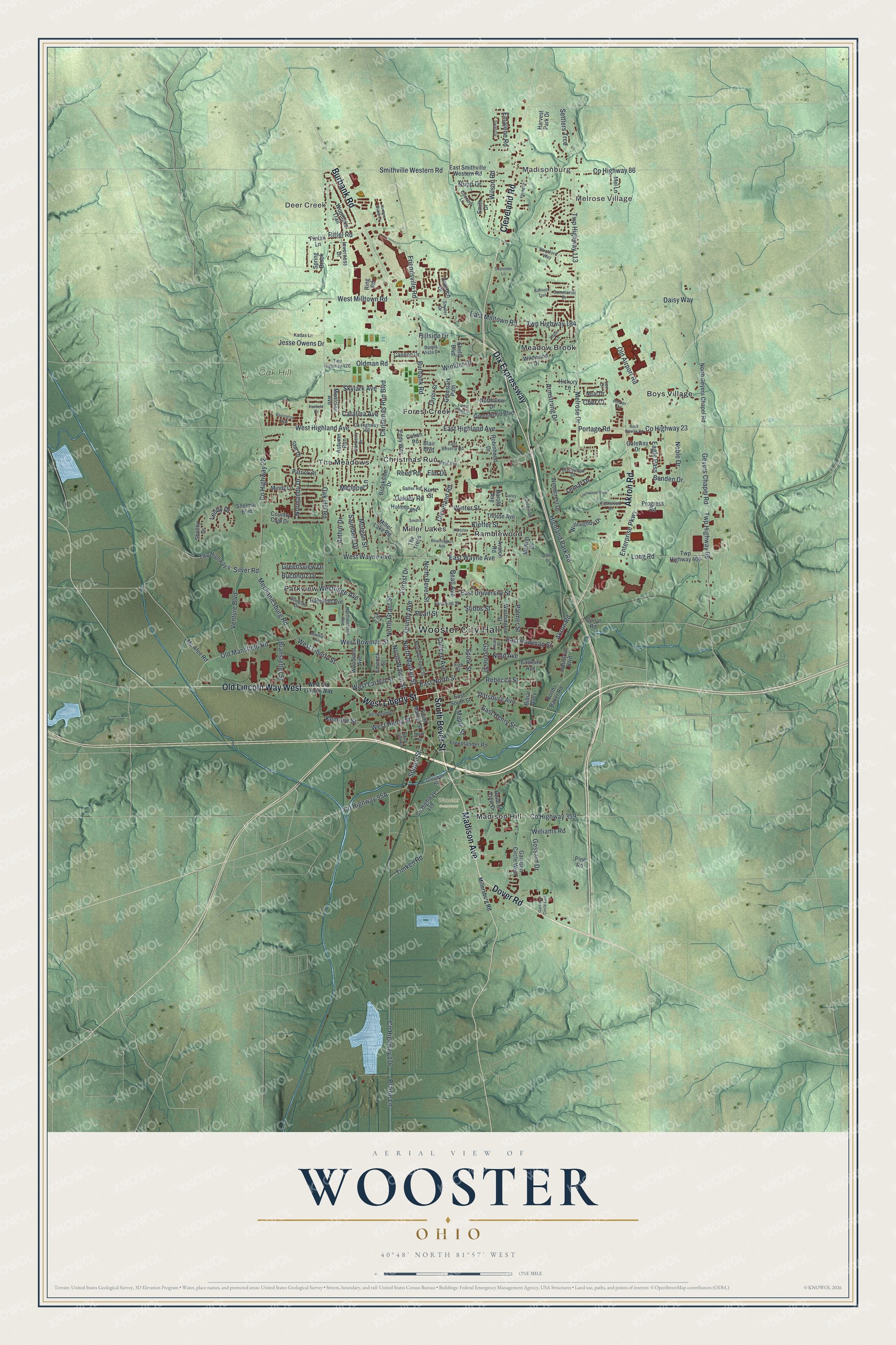 Watermarked full-map preview of Wooster, Ohio