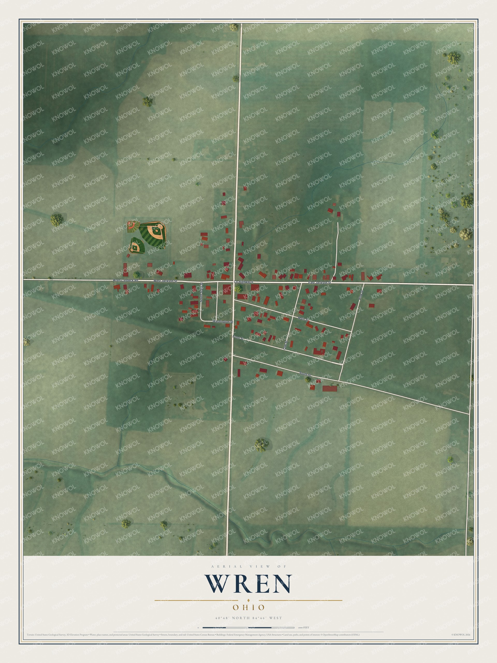 Watermarked full-map preview of Wren, Ohio