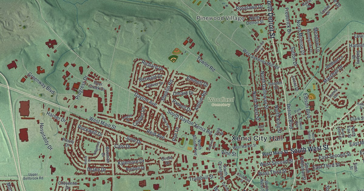 Map of Xenia, Ohio in 2026