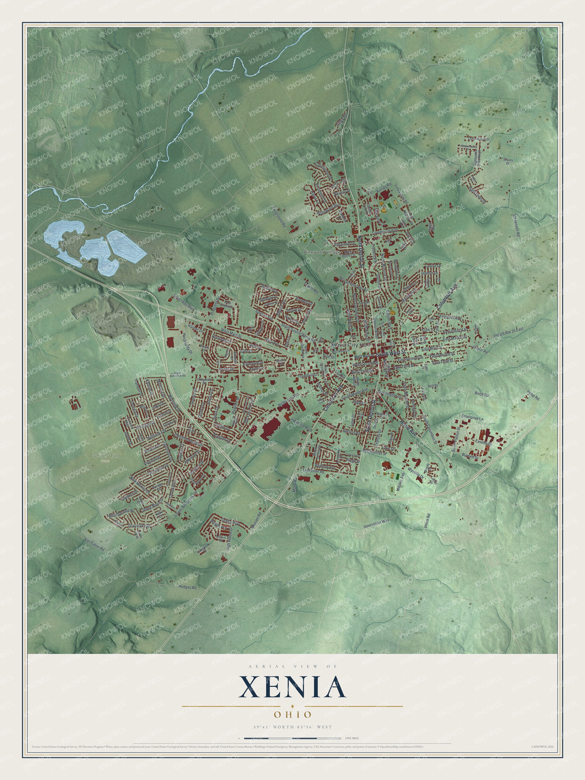 Watermarked full-map preview of Xenia, Ohio