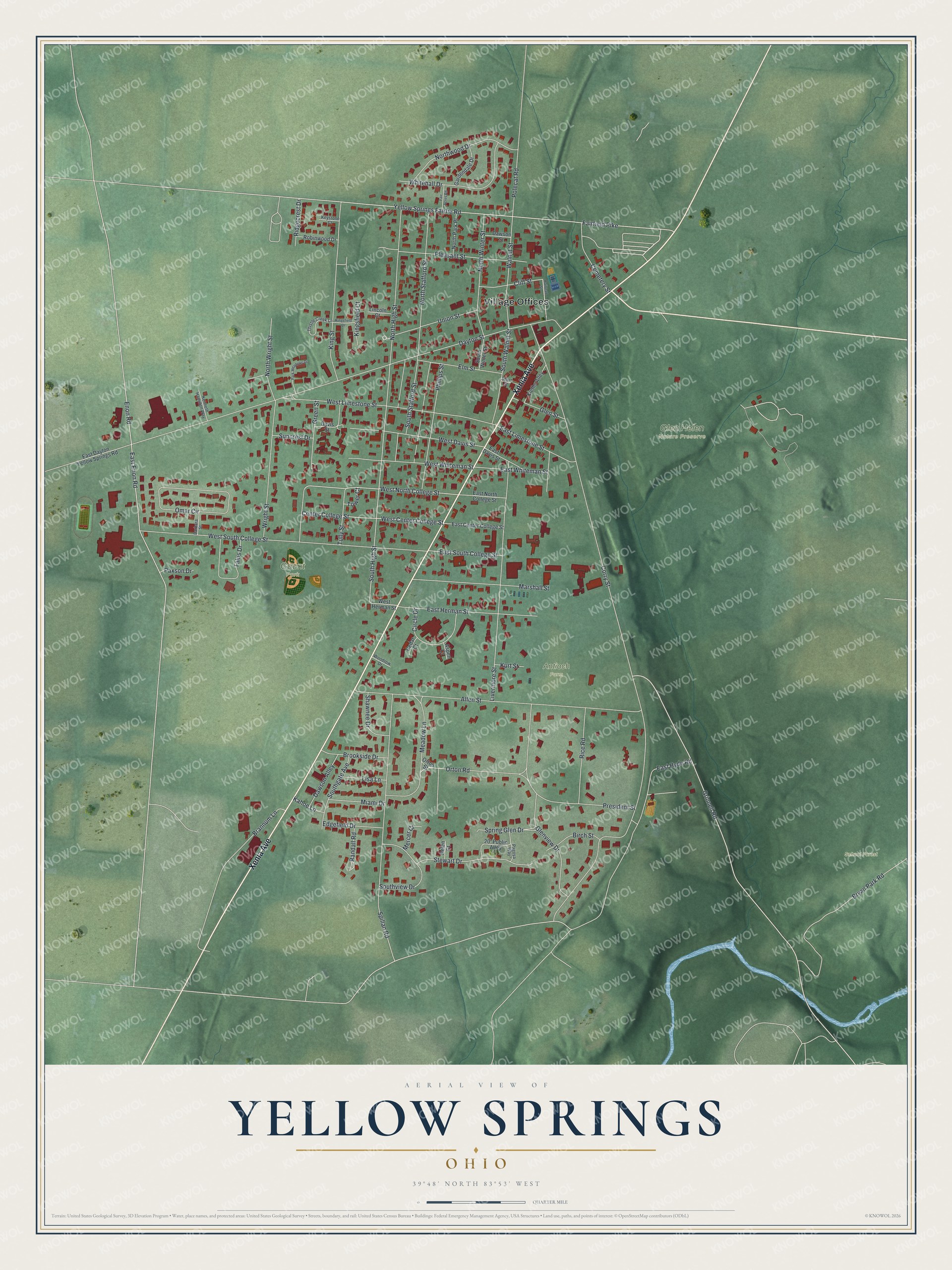 Watermarked full-map preview of Yellow Springs, Ohio