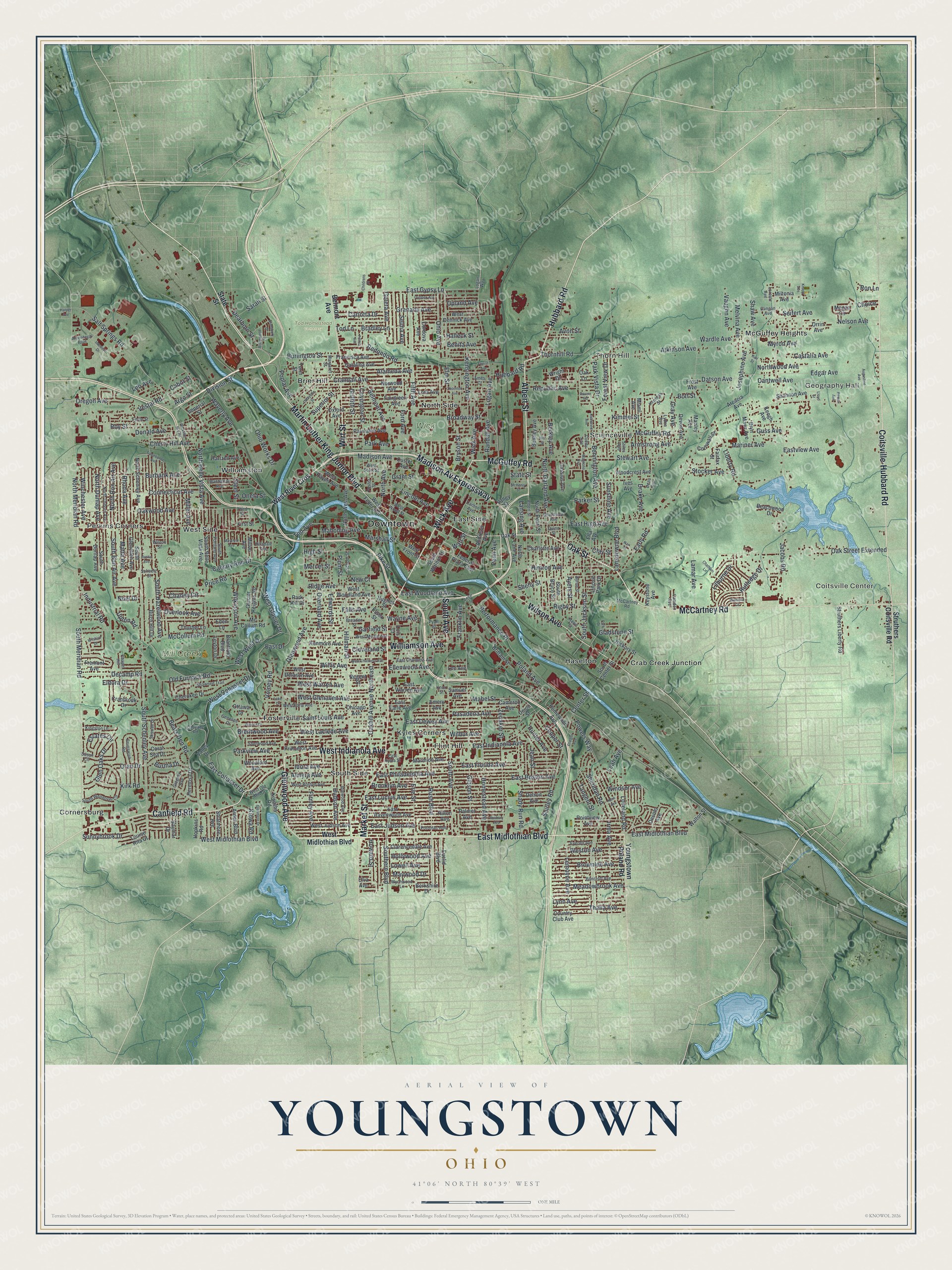 Watermarked full-map preview of Youngstown, Ohio