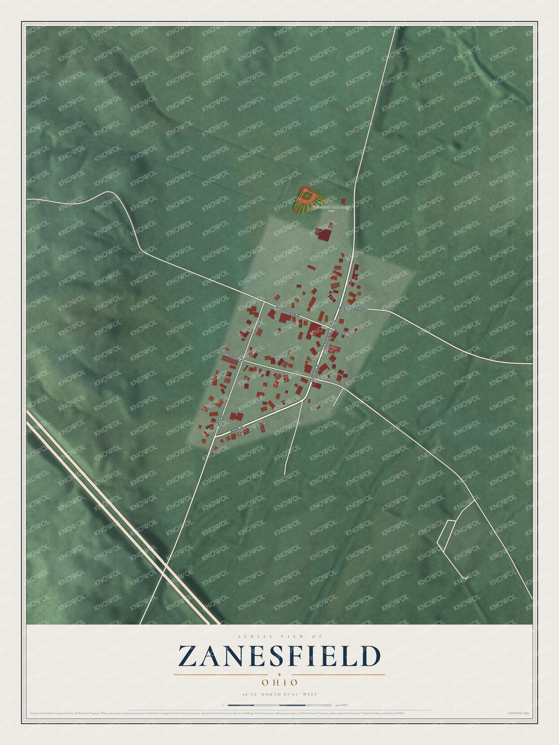 Watermarked full-map preview of Zanesfield, Ohio