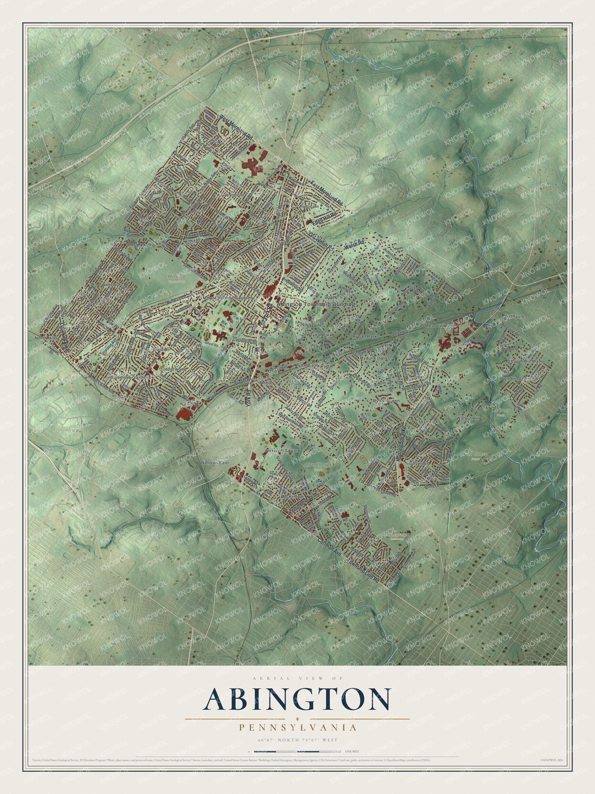 Watermarked full-map preview of Abington, Pennsylvania