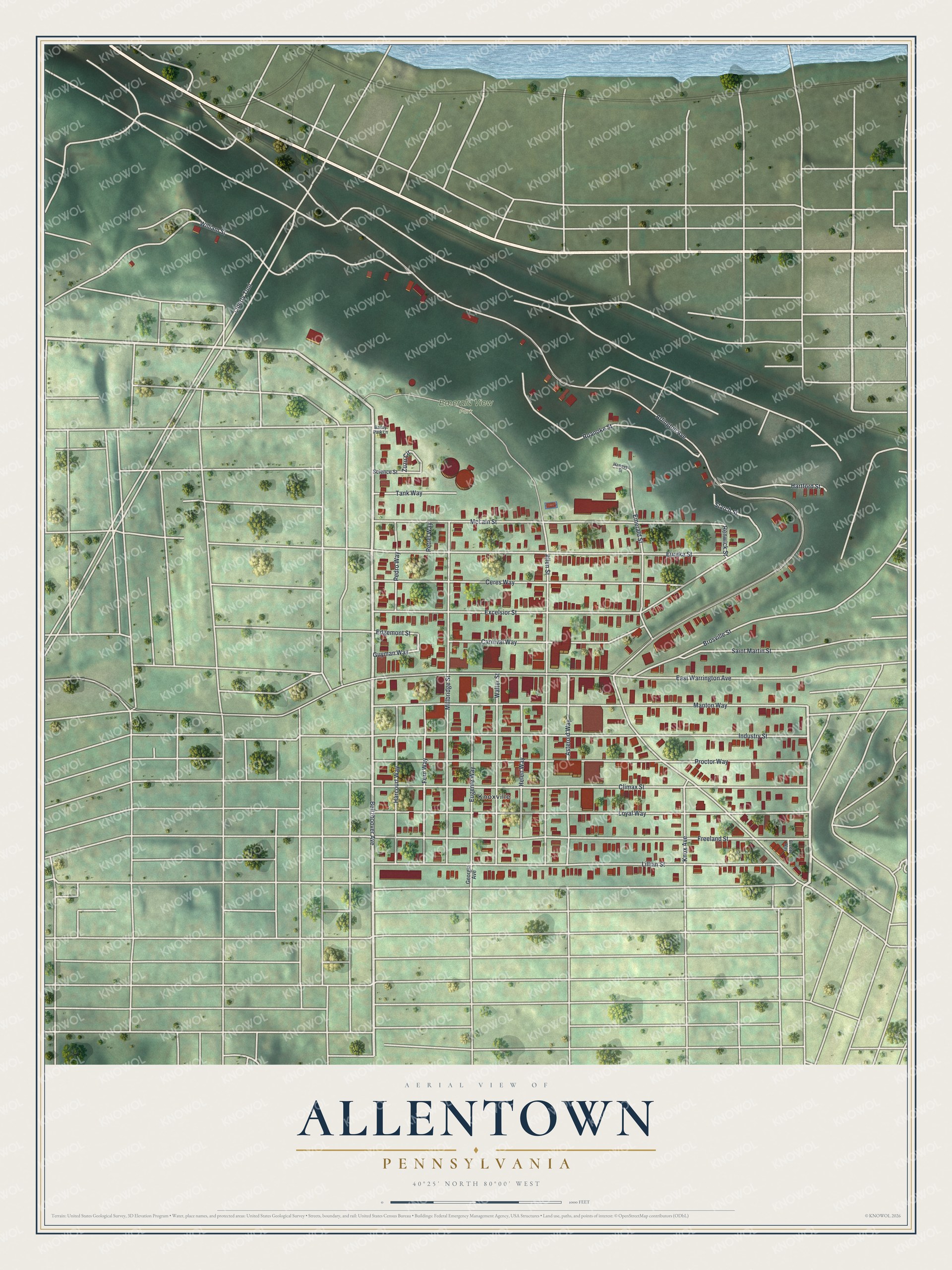 Watermarked full-map preview of Allentown, Pennsylvania