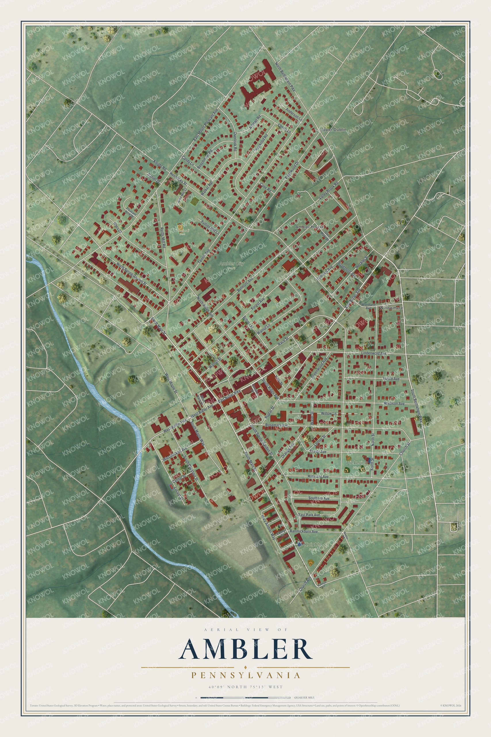 Watermarked full-map preview of Ambler, Pennsylvania