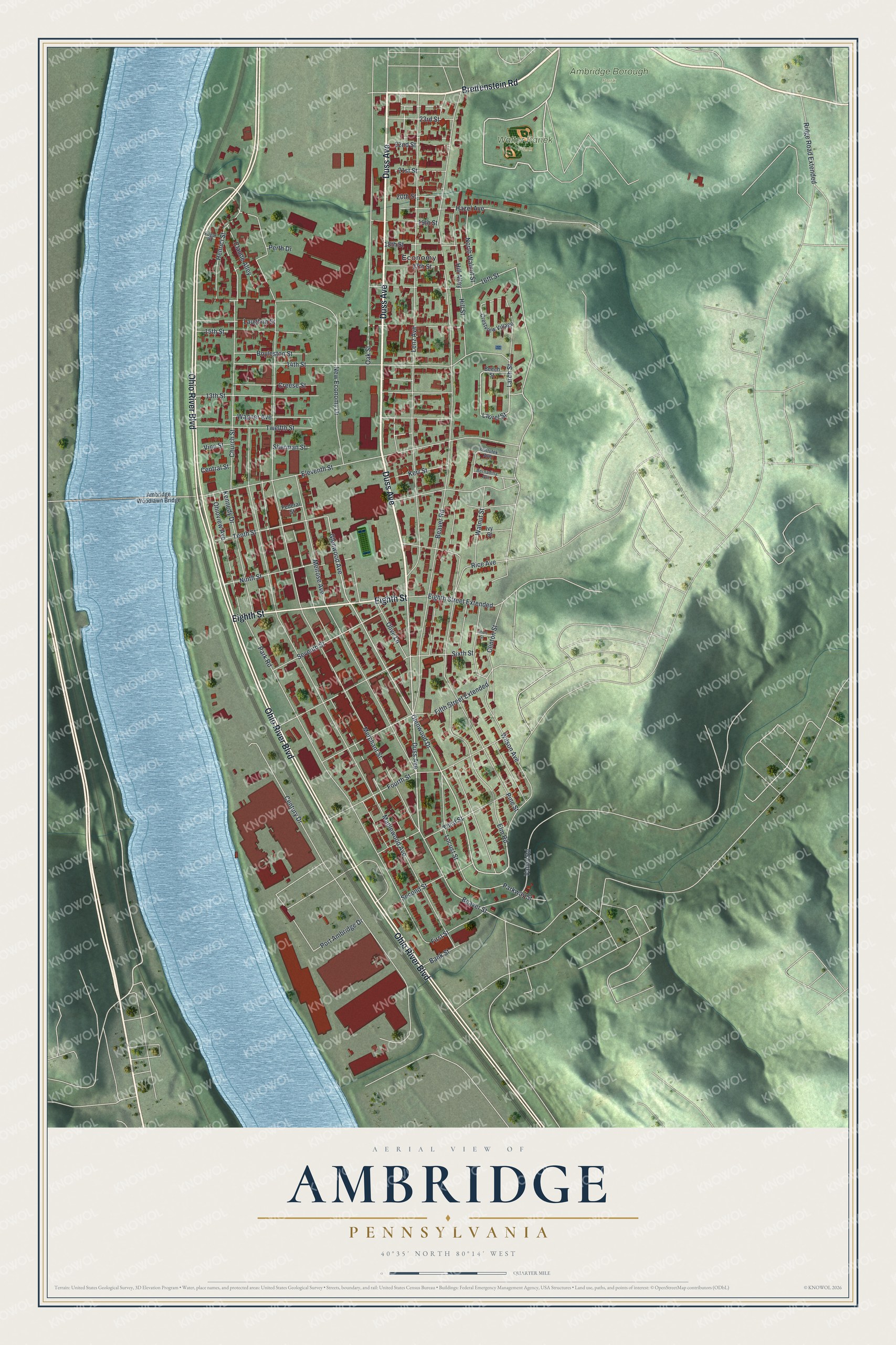 Watermarked full-map preview of Ambridge, Pennsylvania