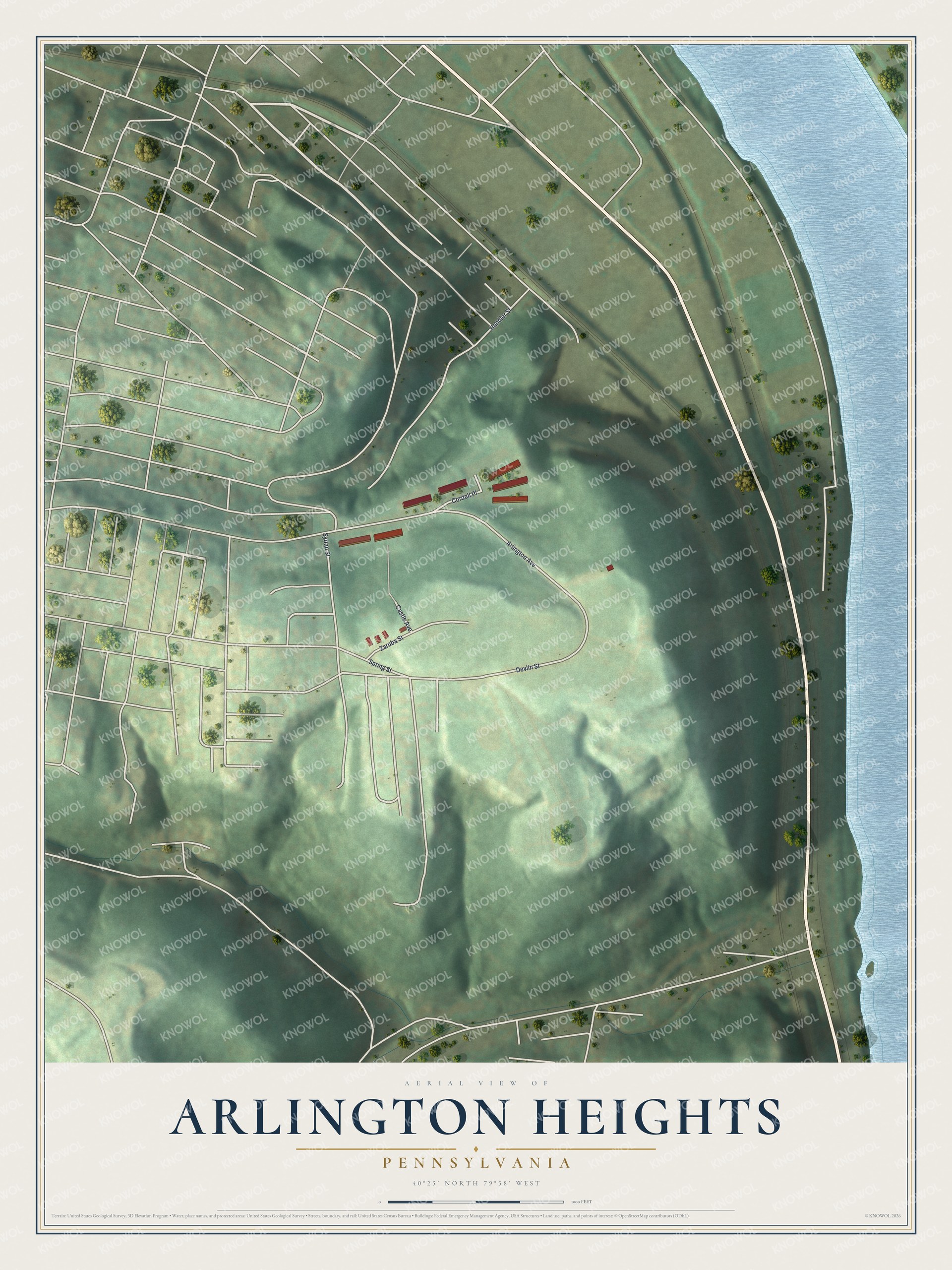 Watermarked full-map preview of Arlington Heights, Pennsylvania