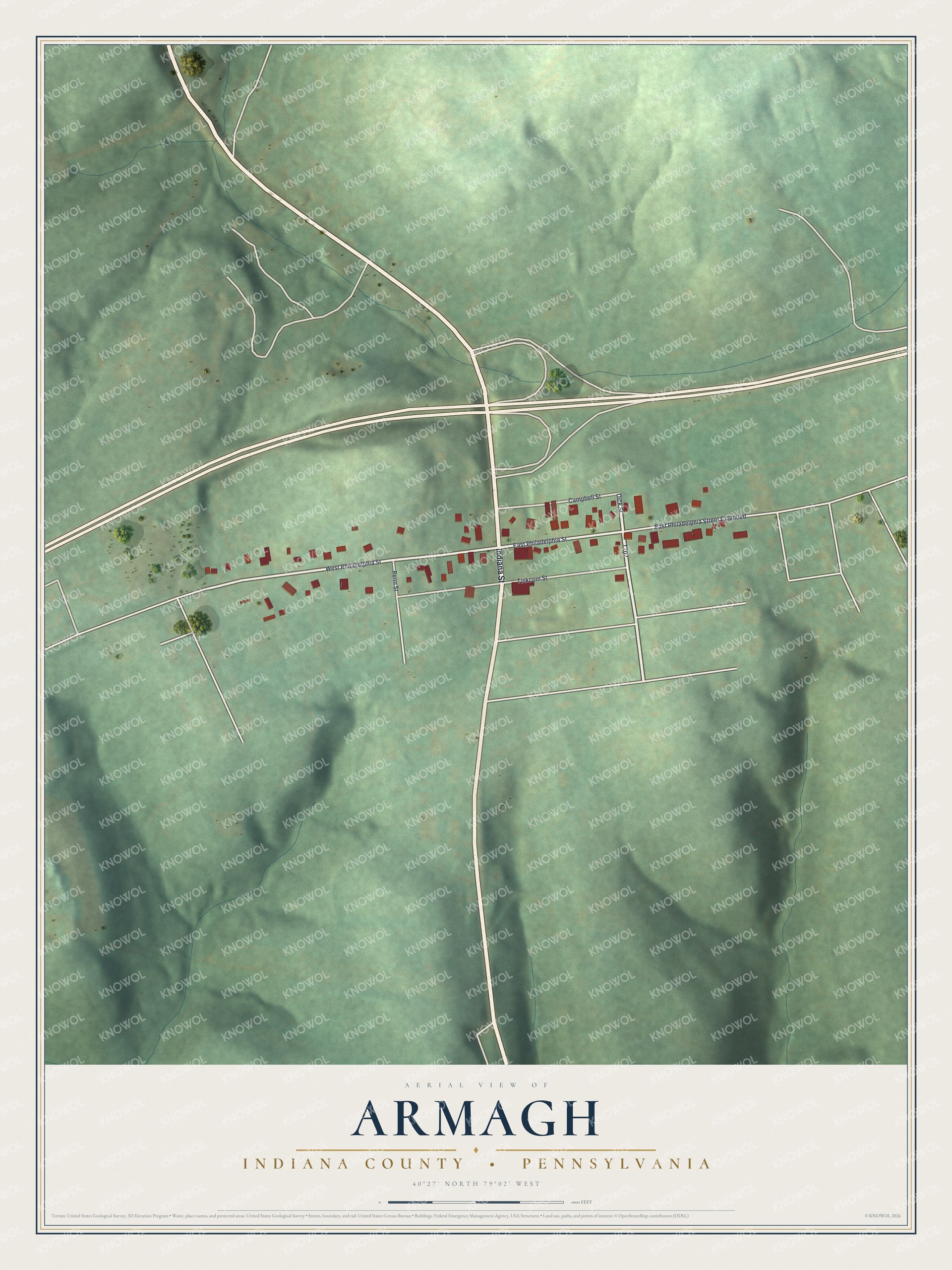 Watermarked full-map preview of Armagh, Pennsylvania