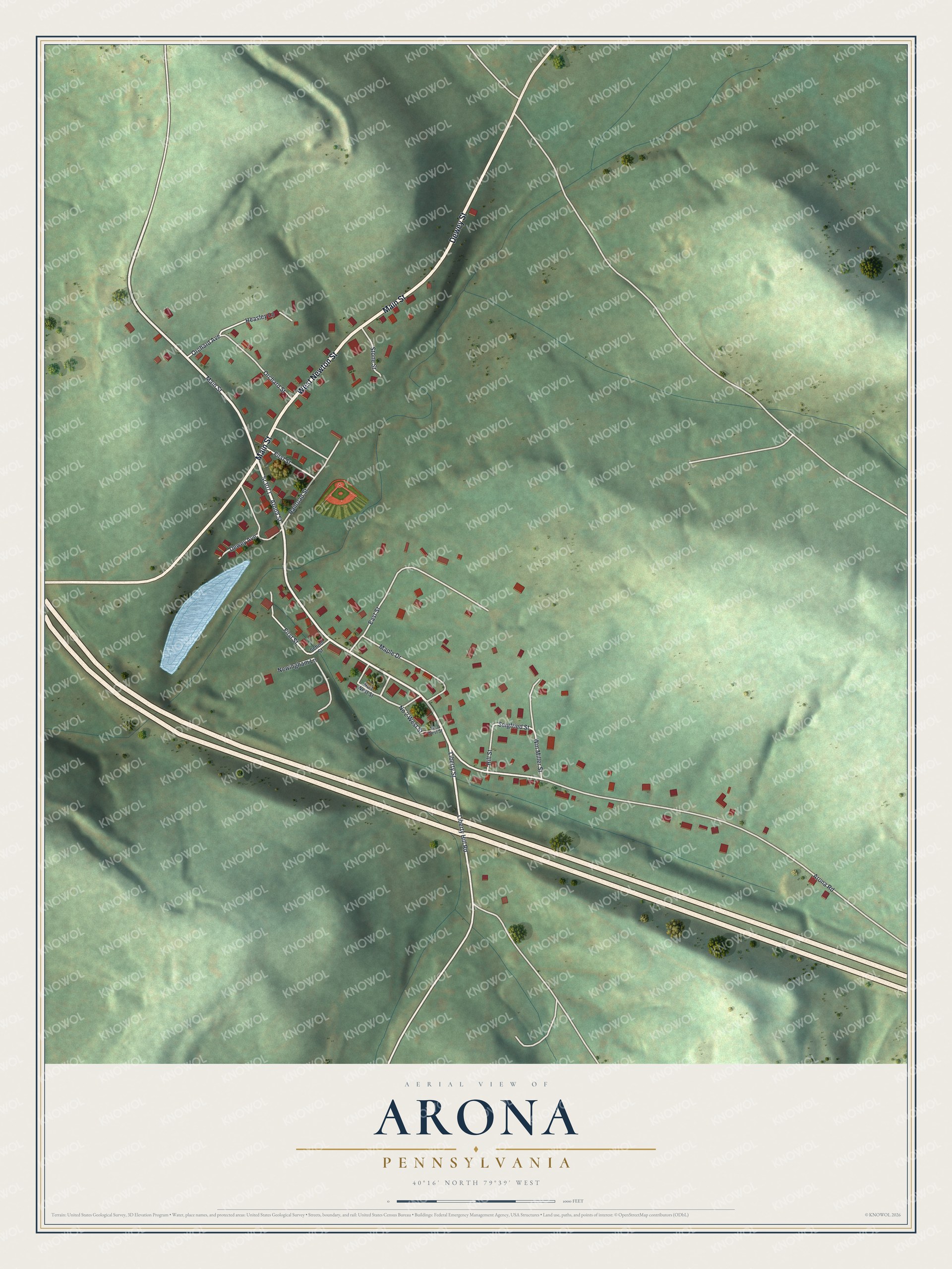 Watermarked full-map preview of Arona, Pennsylvania
