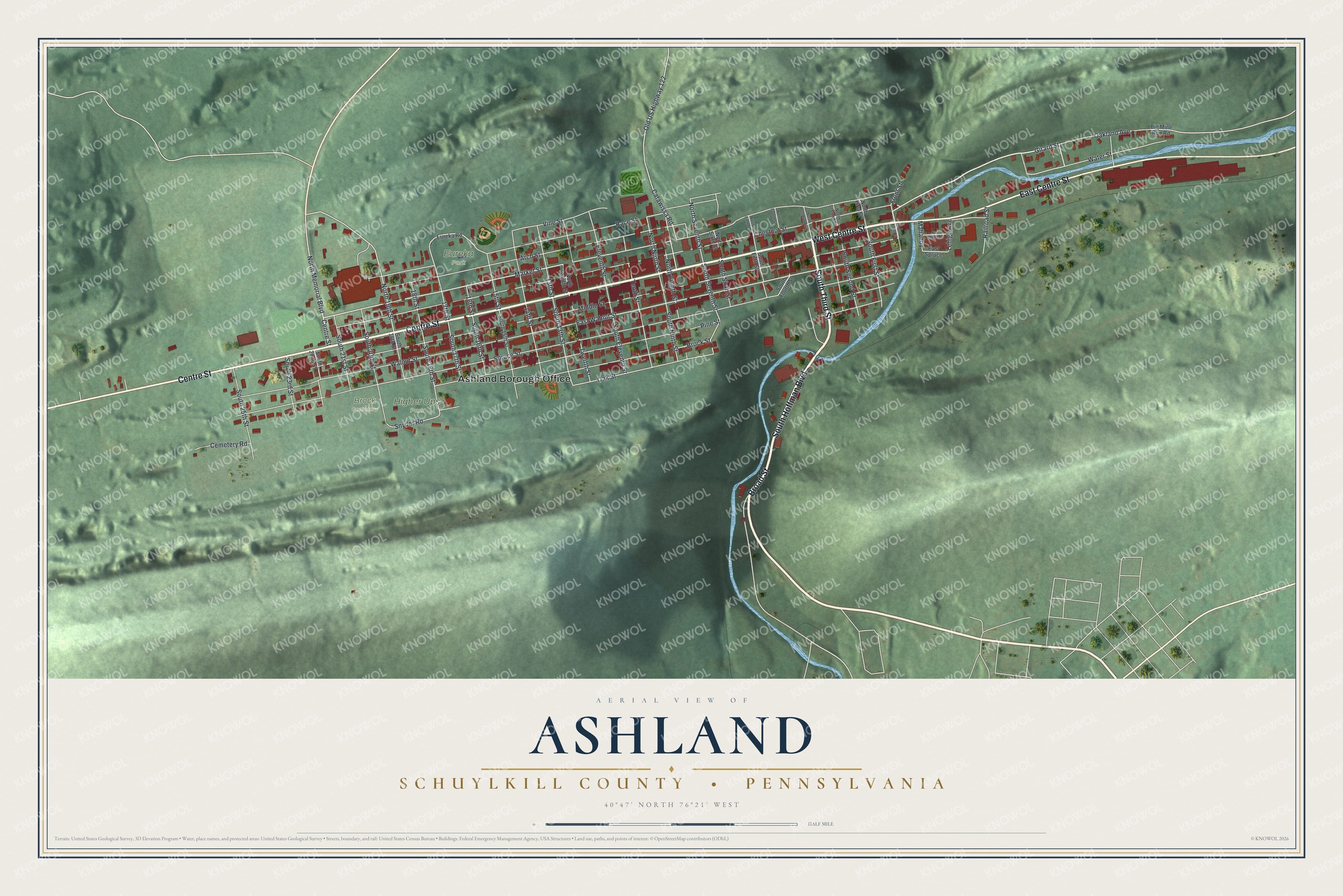 Watermarked full-map preview of Ashland, Pennsylvania