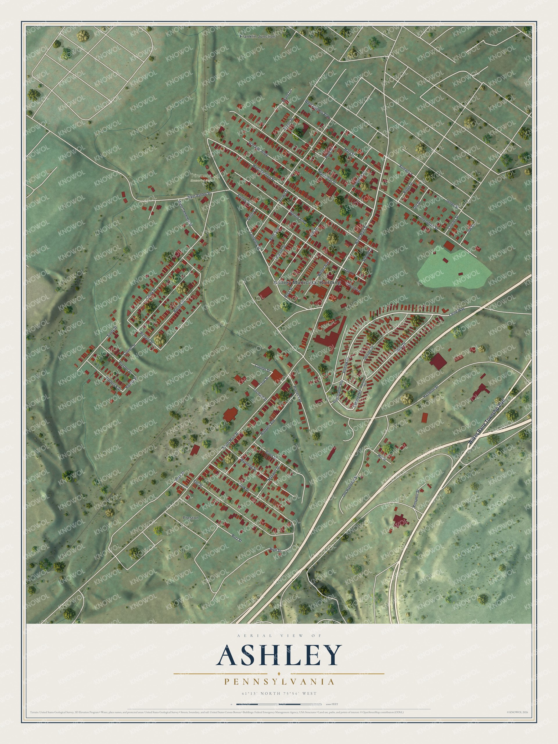 Watermarked full-map preview of Ashley, Pennsylvania