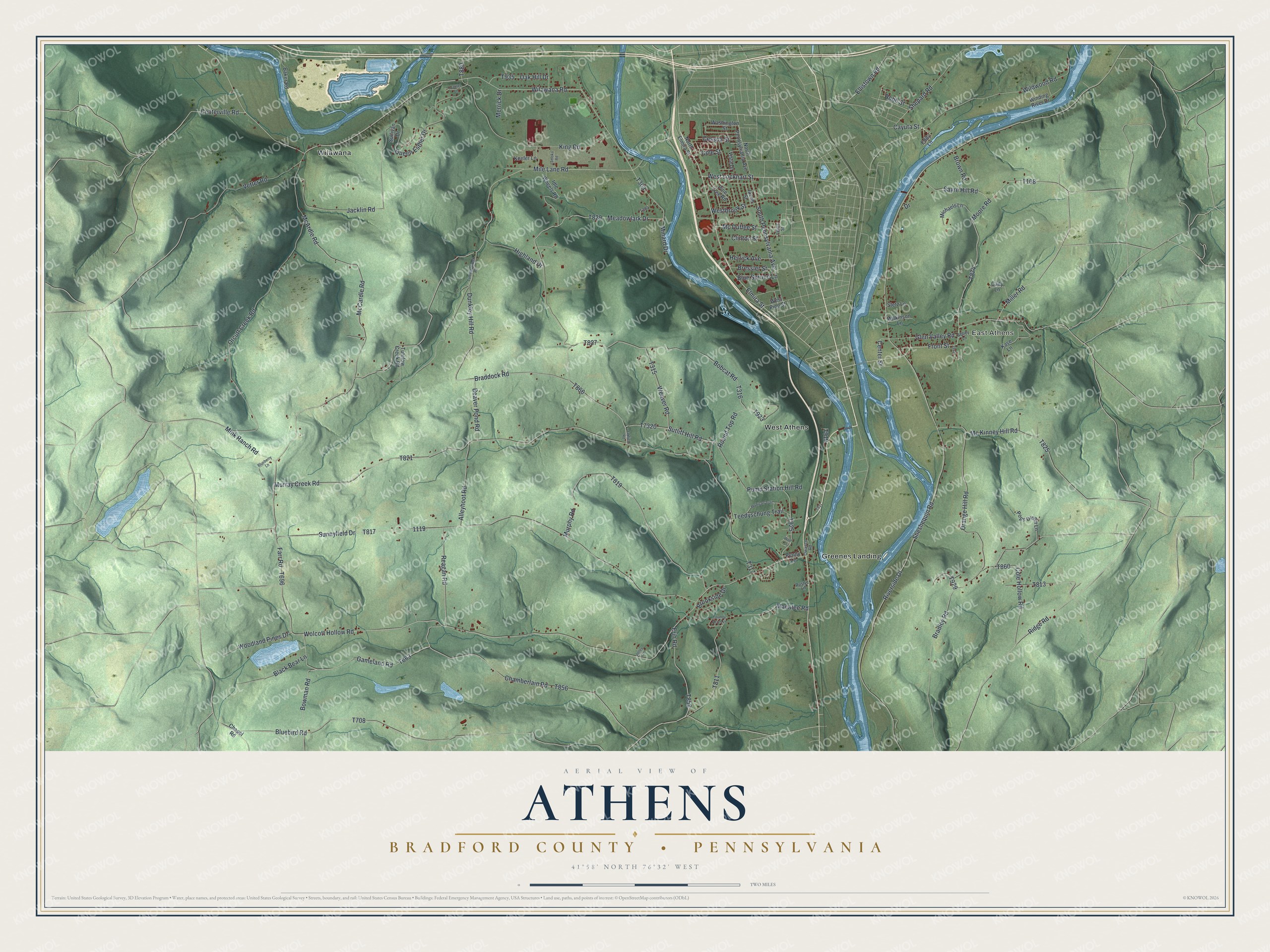 Watermarked full-map preview of Athens, Pennsylvania