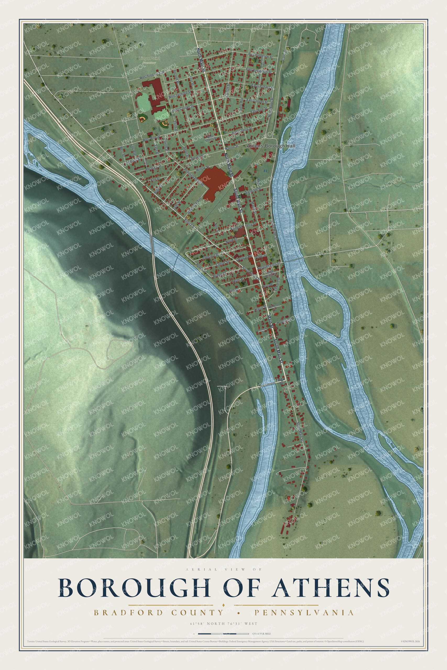 Watermarked full-map preview of Borough of Athens, Pennsylvania