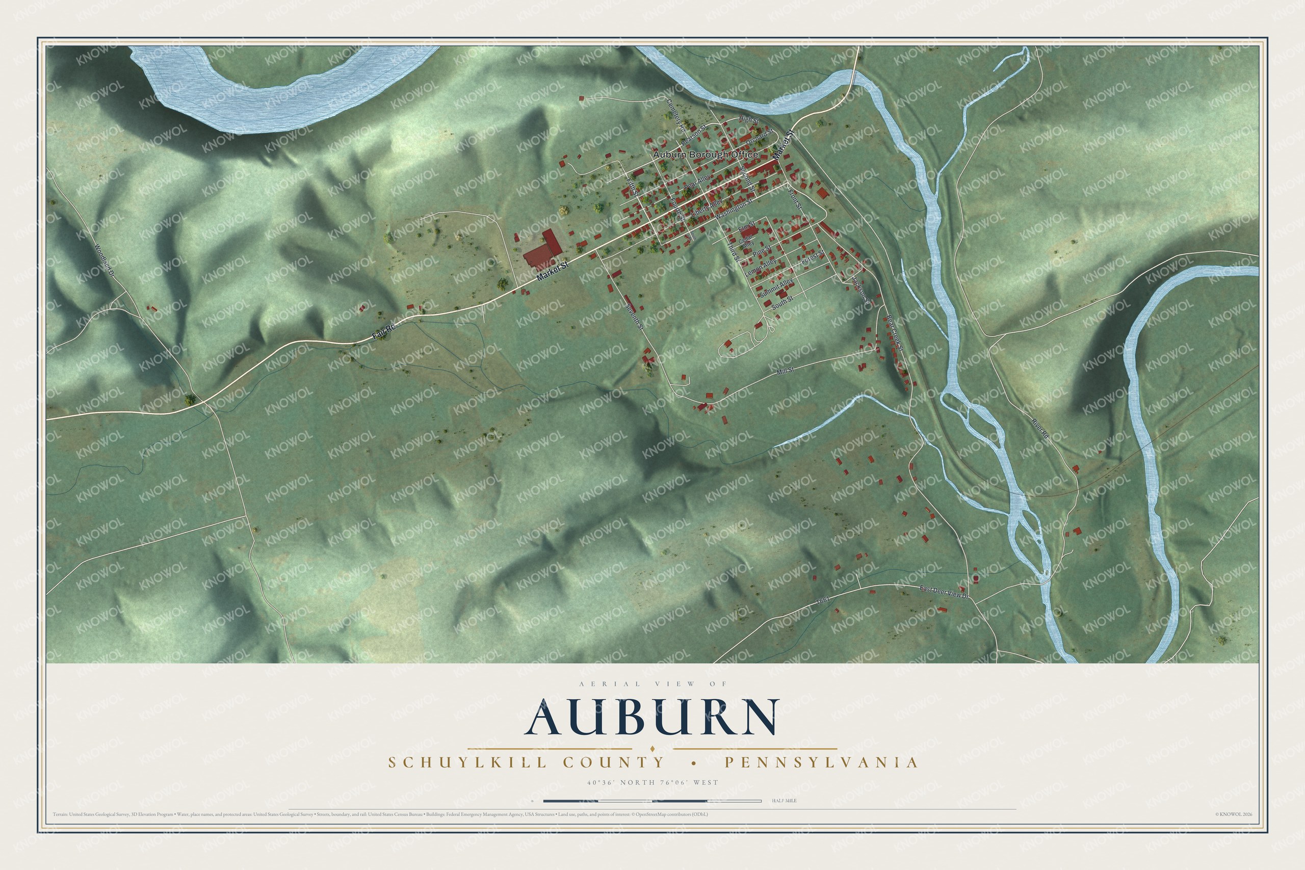 Watermarked full-map preview of Auburn, Pennsylvania