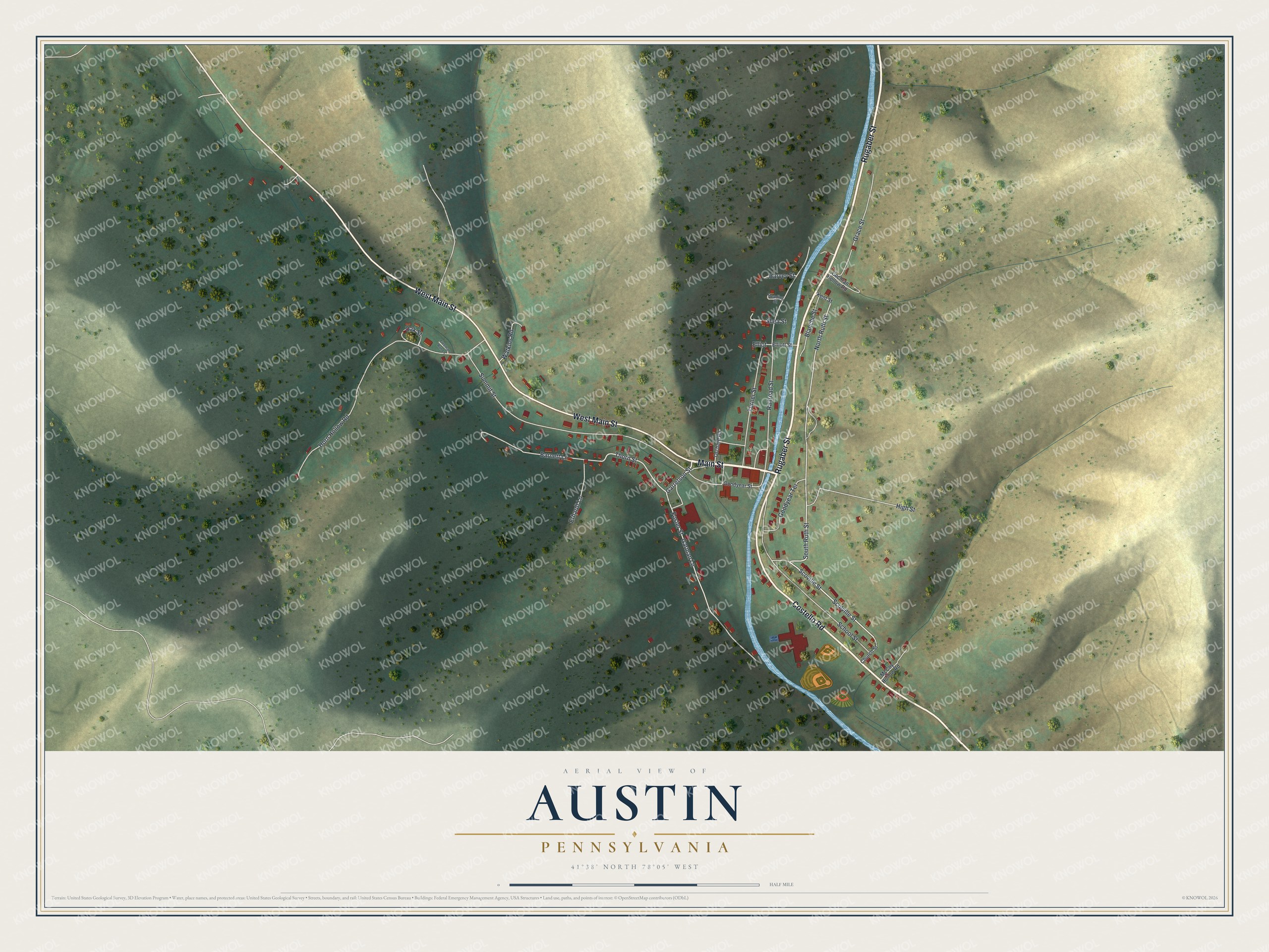 Watermarked full-map preview of Austin, Pennsylvania