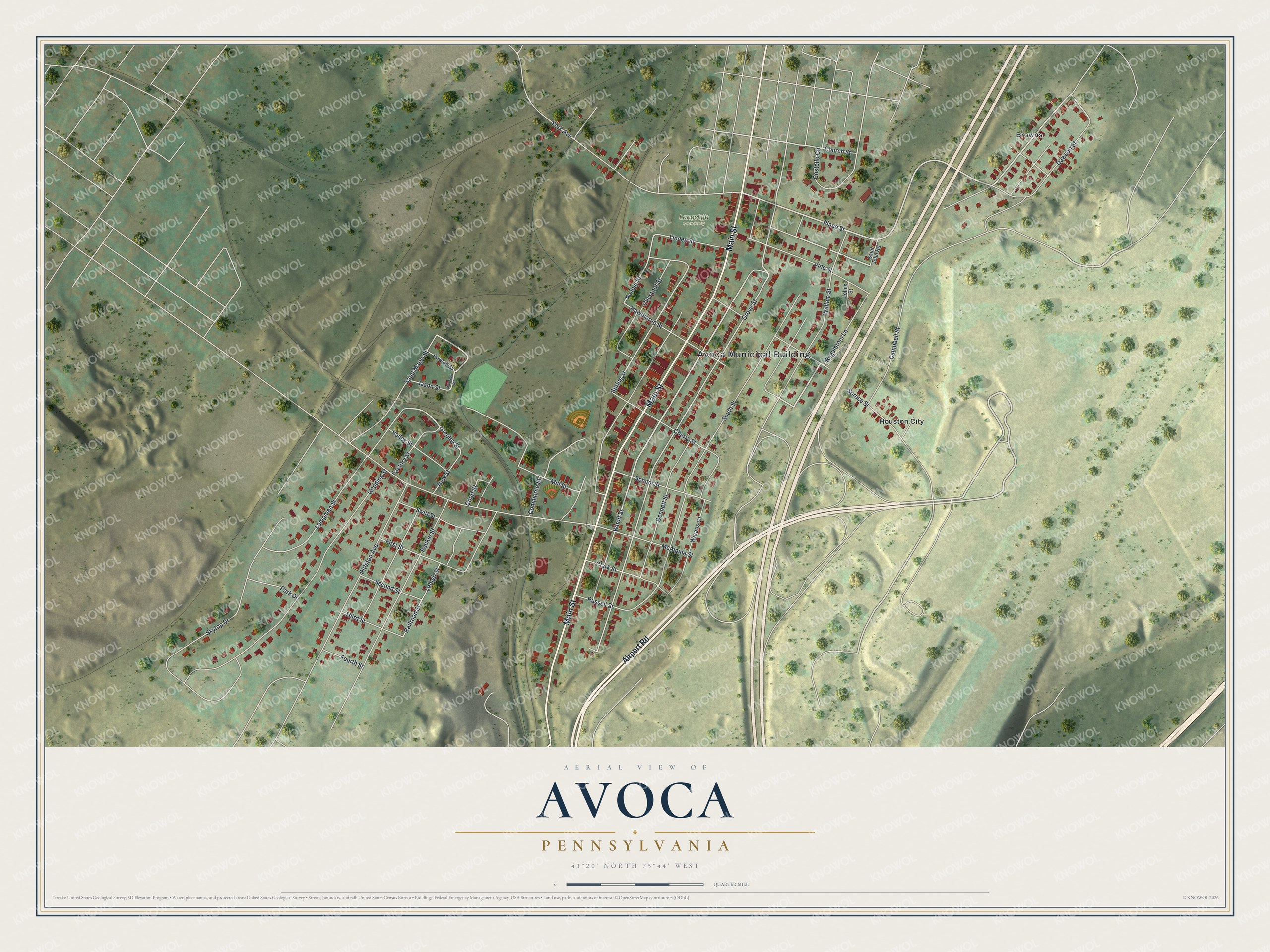Watermarked full-map preview of Avoca, Pennsylvania
