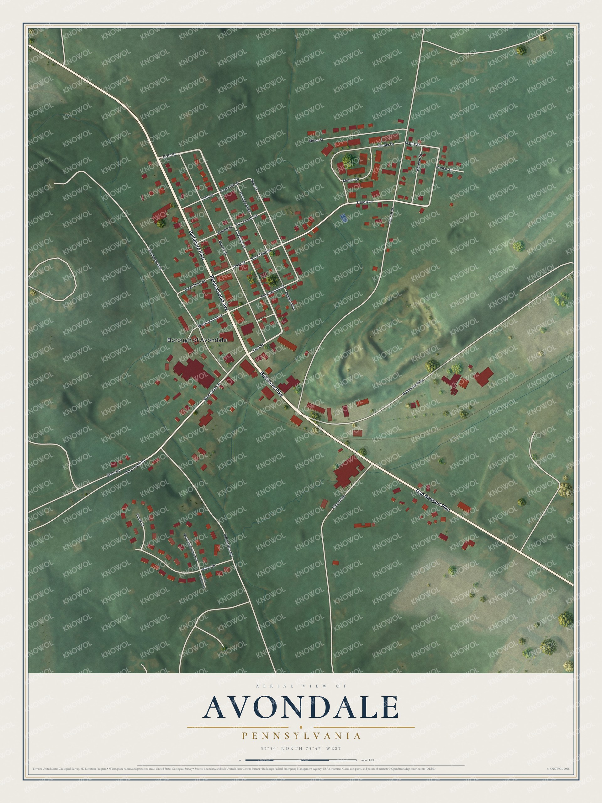 Watermarked full-map preview of Avondale, Pennsylvania