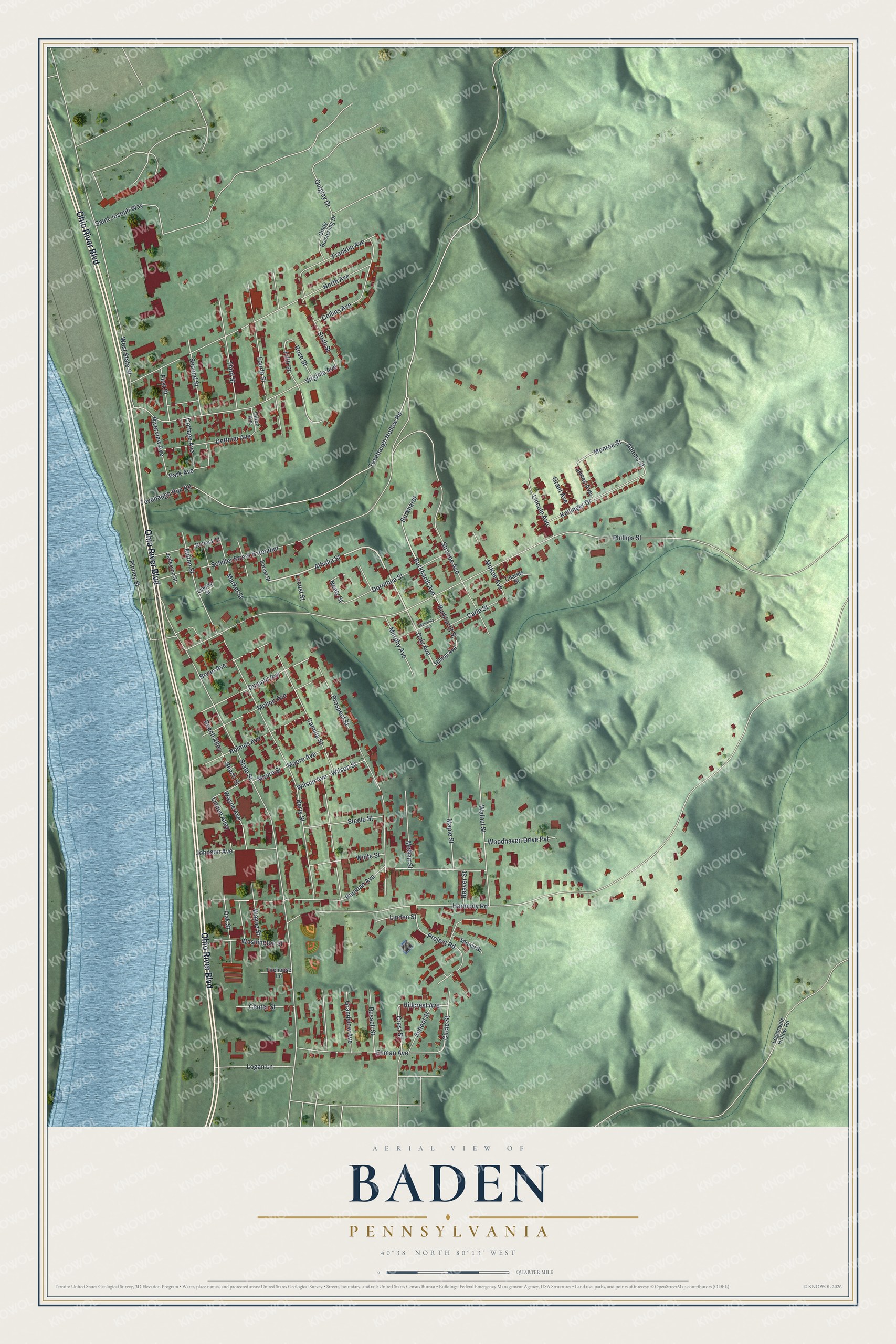 Watermarked full-map preview of Baden, Pennsylvania