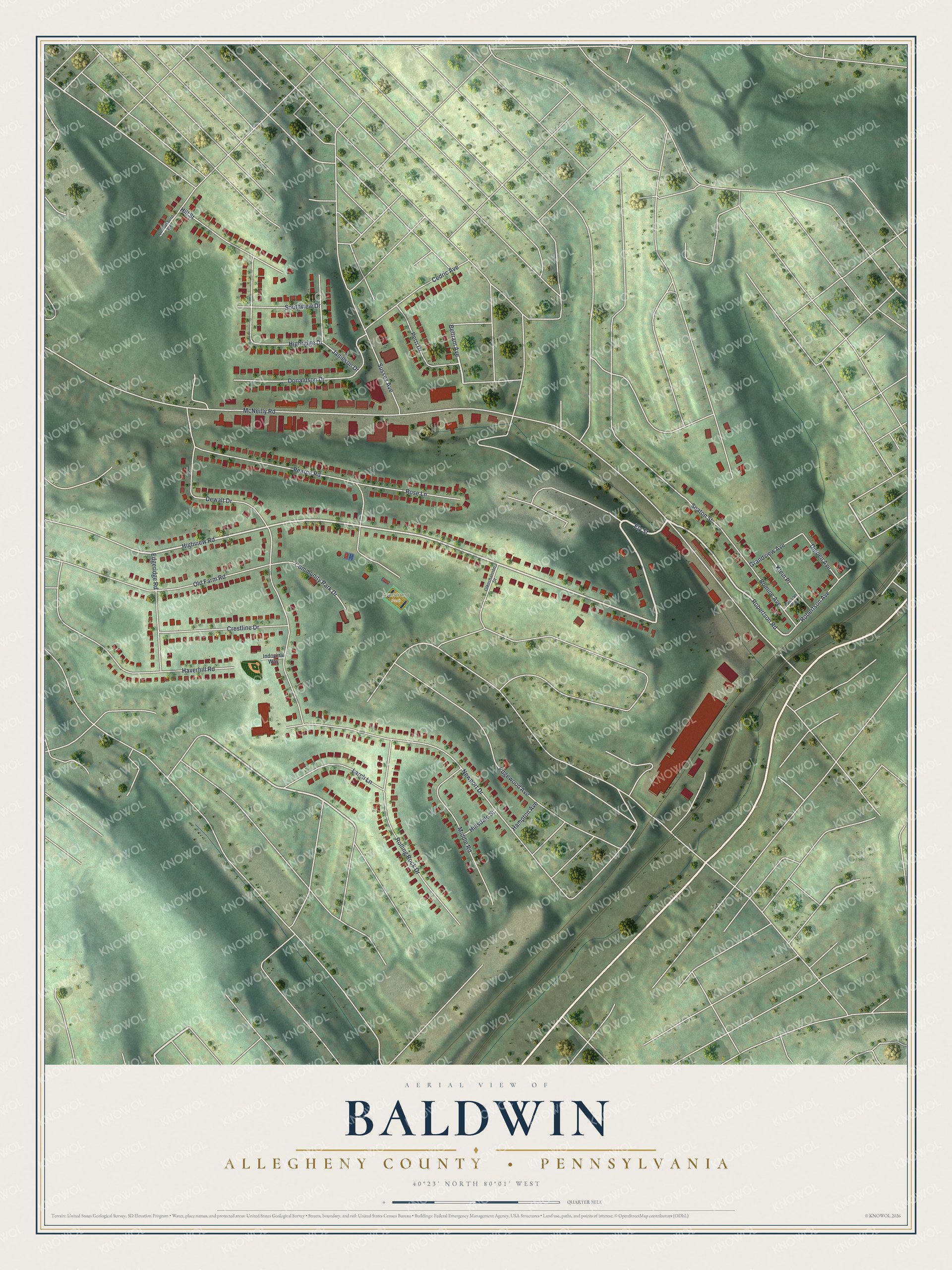 Watermarked full-map preview of Baldwin, Pennsylvania