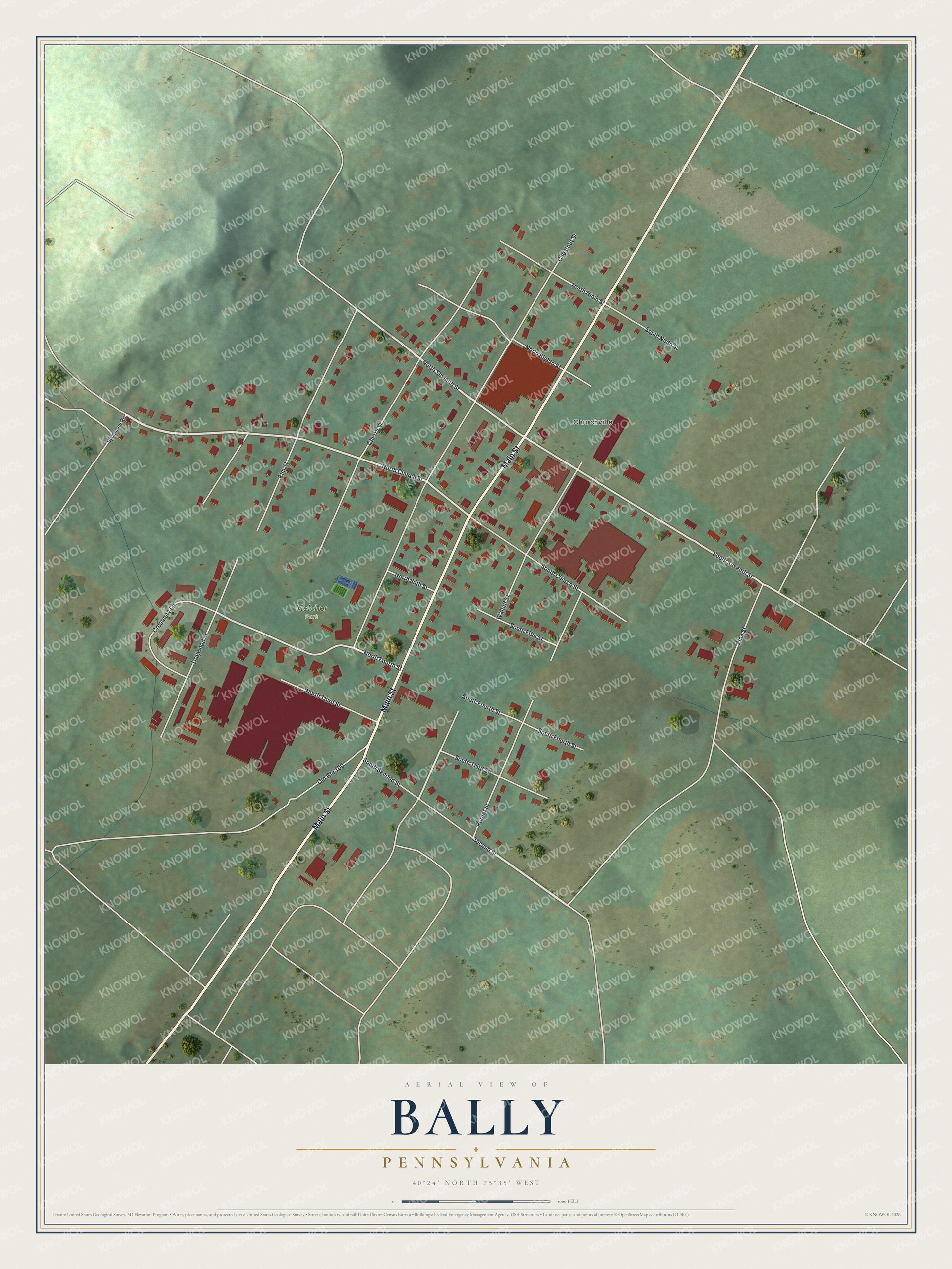 Watermarked full-map preview of Bally, Pennsylvania