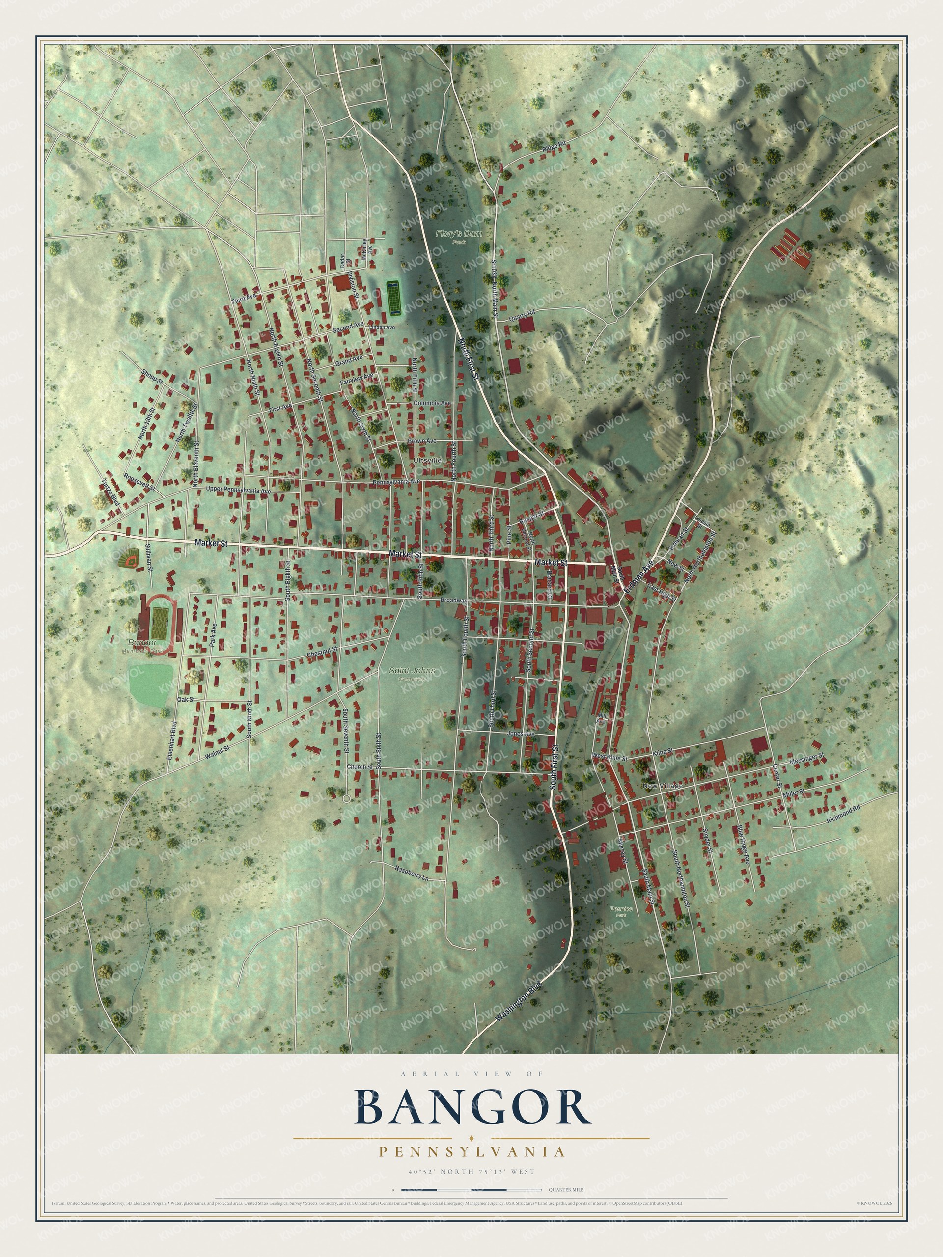 Watermarked full-map preview of Bangor, Pennsylvania