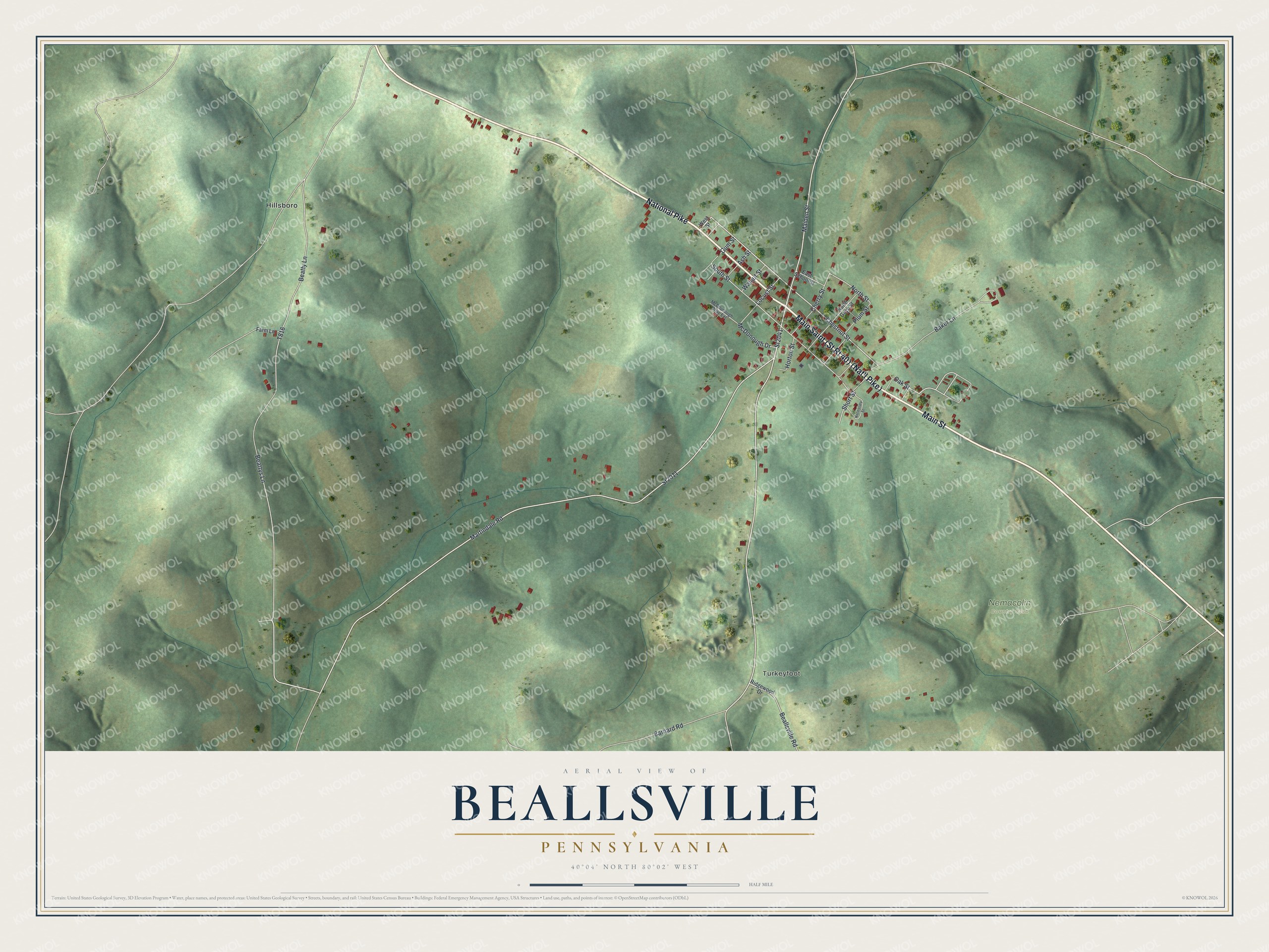 Watermarked full-map preview of Beallsville, Pennsylvania