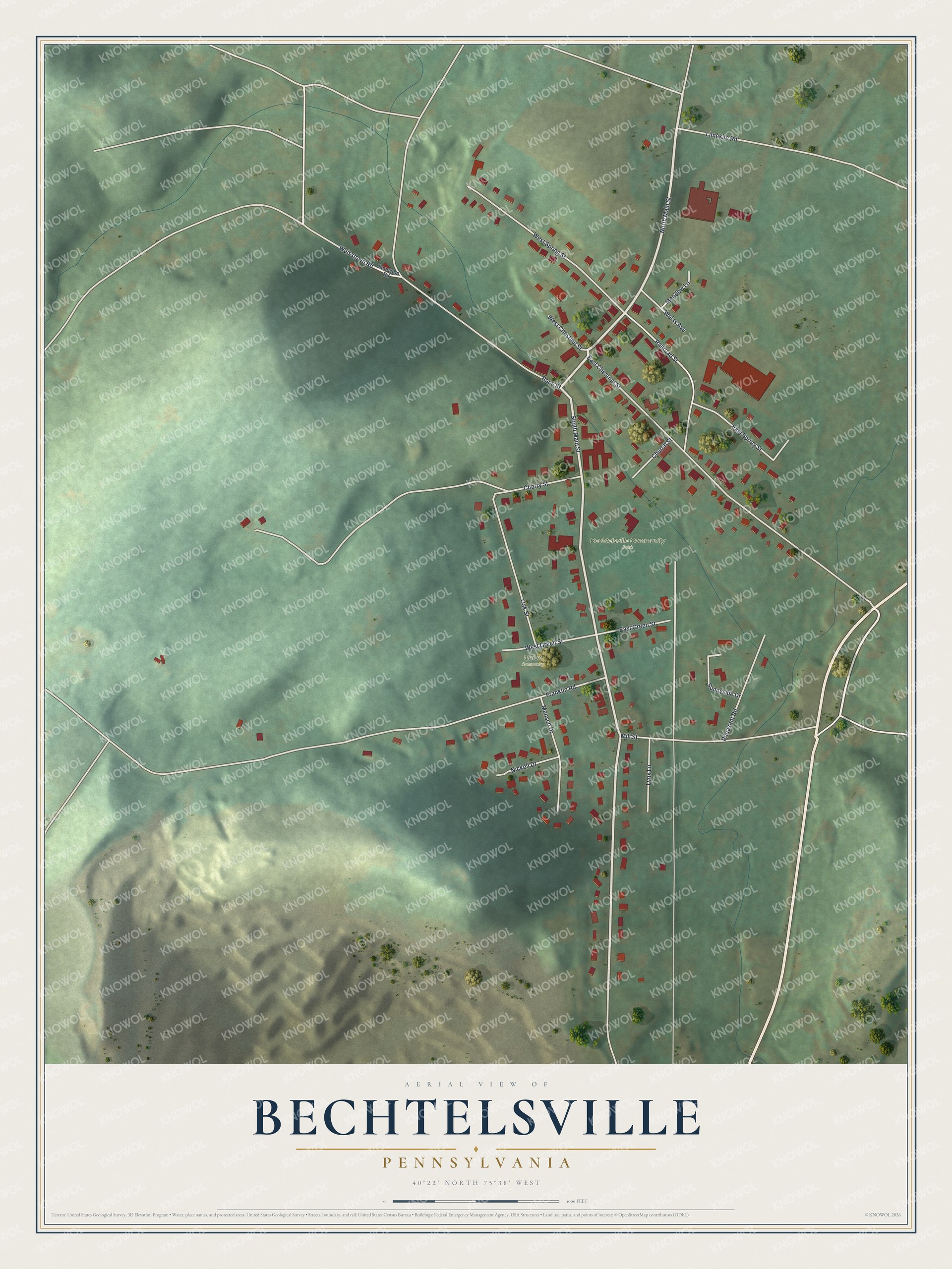Watermarked full-map preview of Bechtelsville, Pennsylvania