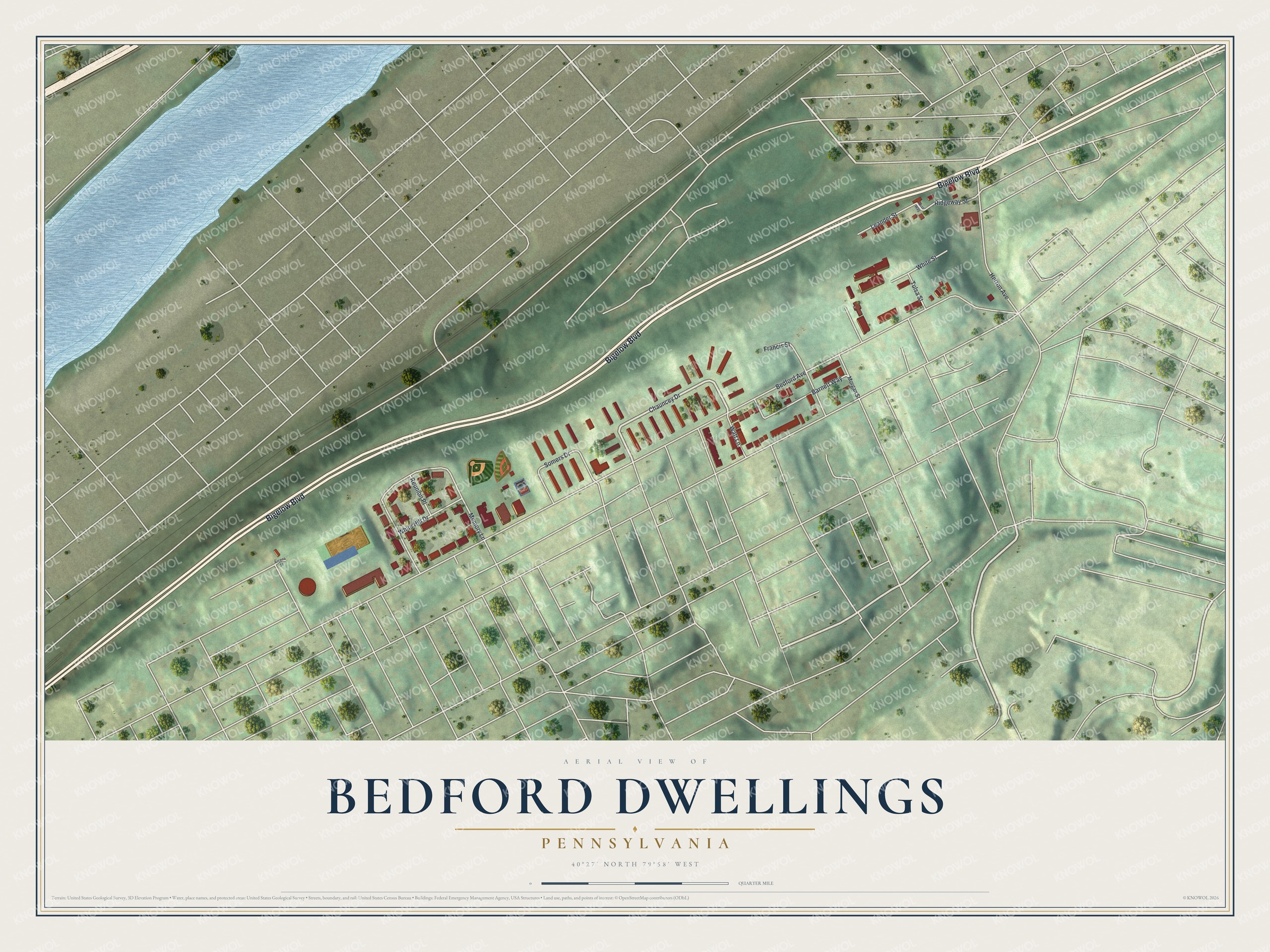 Watermarked full-map preview of Bedford Dwellings, Pennsylvania