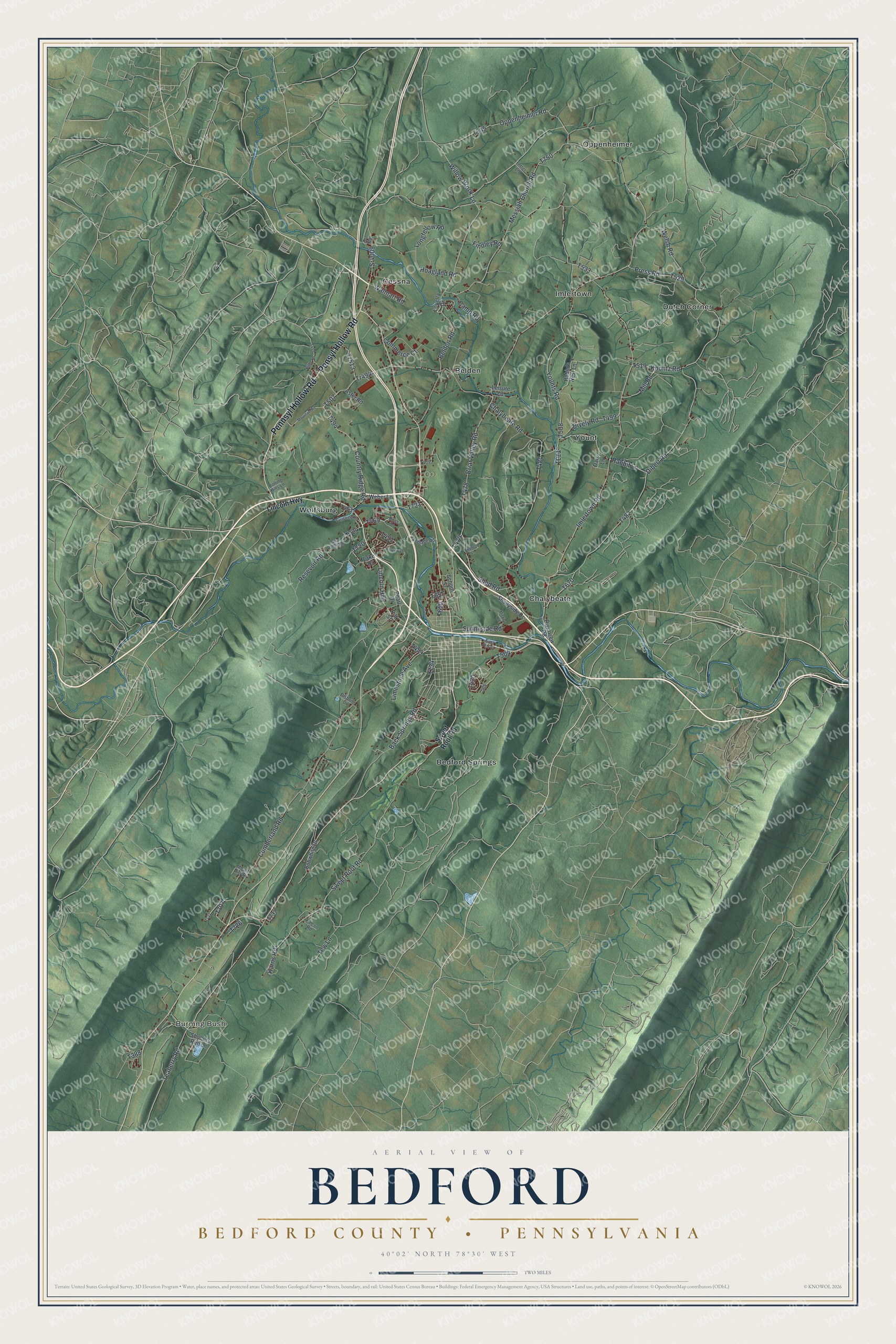 Watermarked full-map preview of Bedford, Pennsylvania