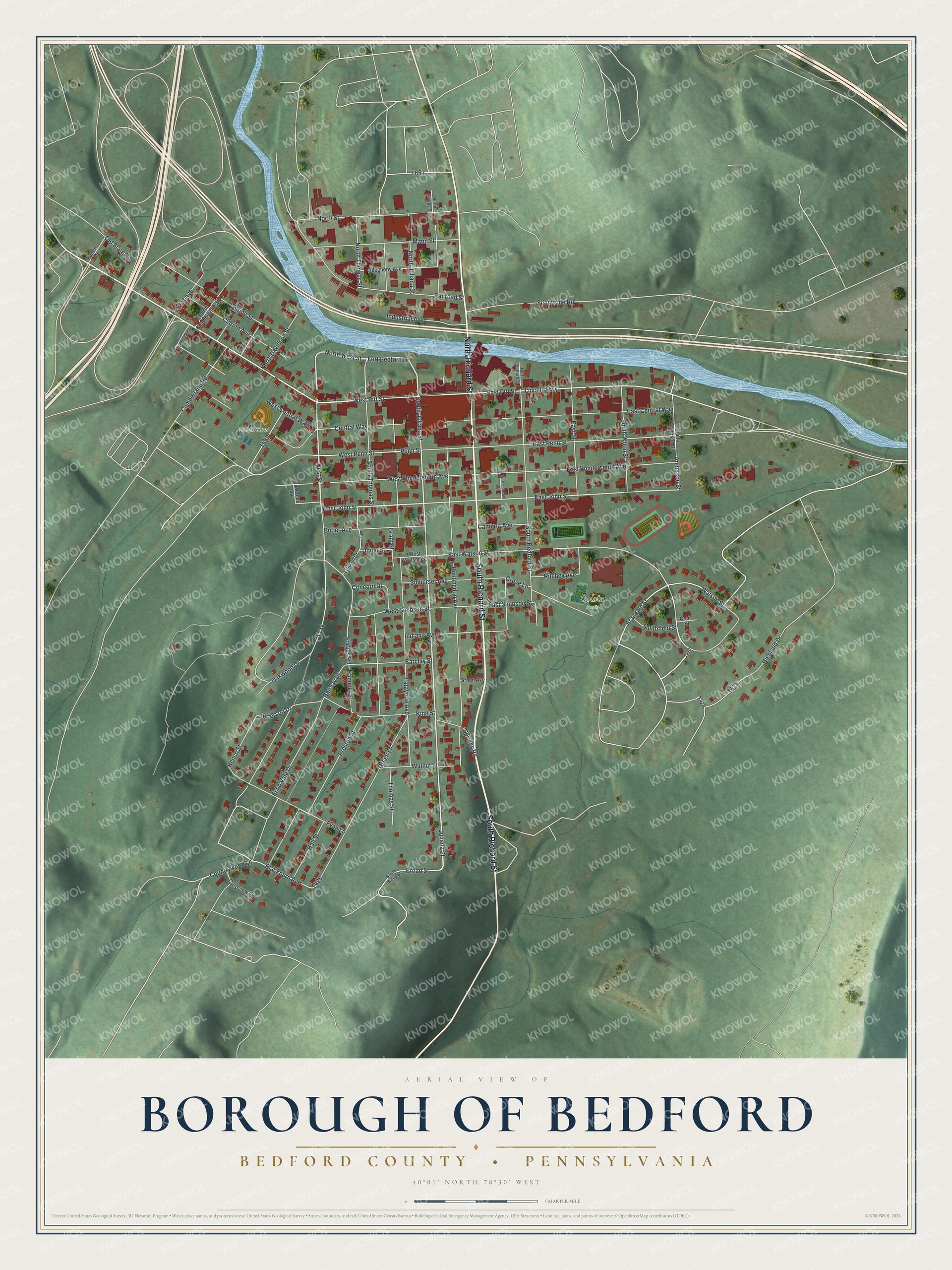 Watermarked full-map preview of Borough of Bedford, Pennsylvania