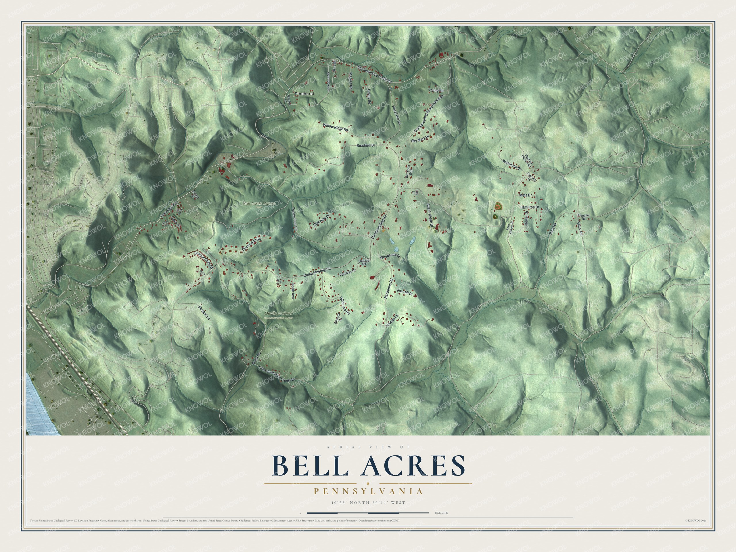 Watermarked full-map preview of Bell Acres, Pennsylvania