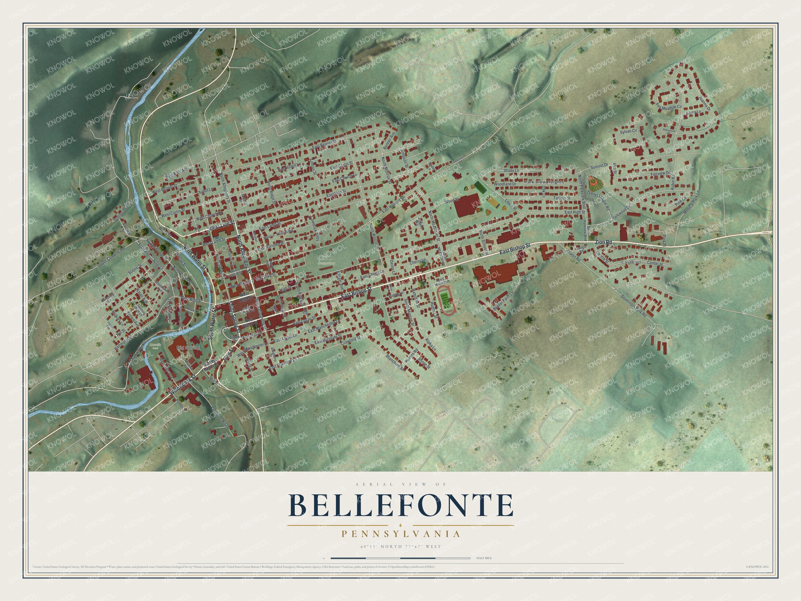 Watermarked full-map preview of Bellefonte, Pennsylvania