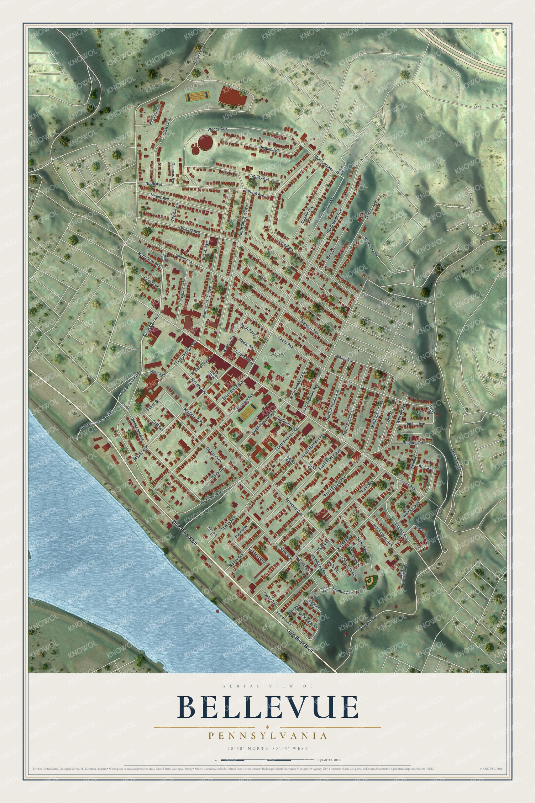 Watermarked full-map preview of Bellevue, Pennsylvania