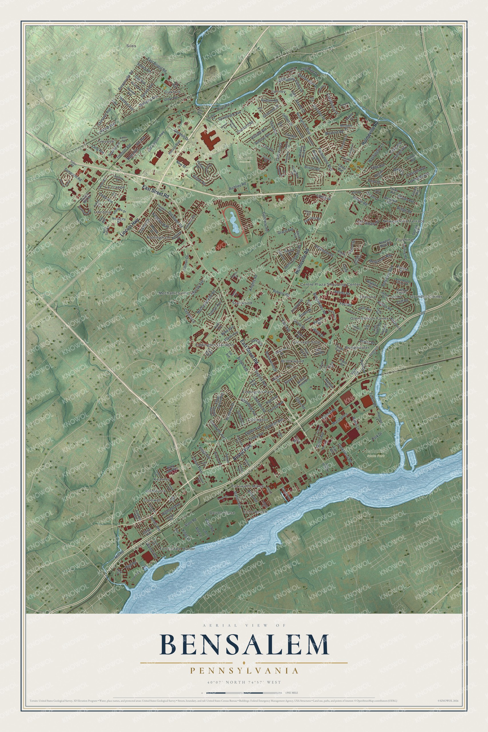 Watermarked full-map preview of Bensalem, Pennsylvania